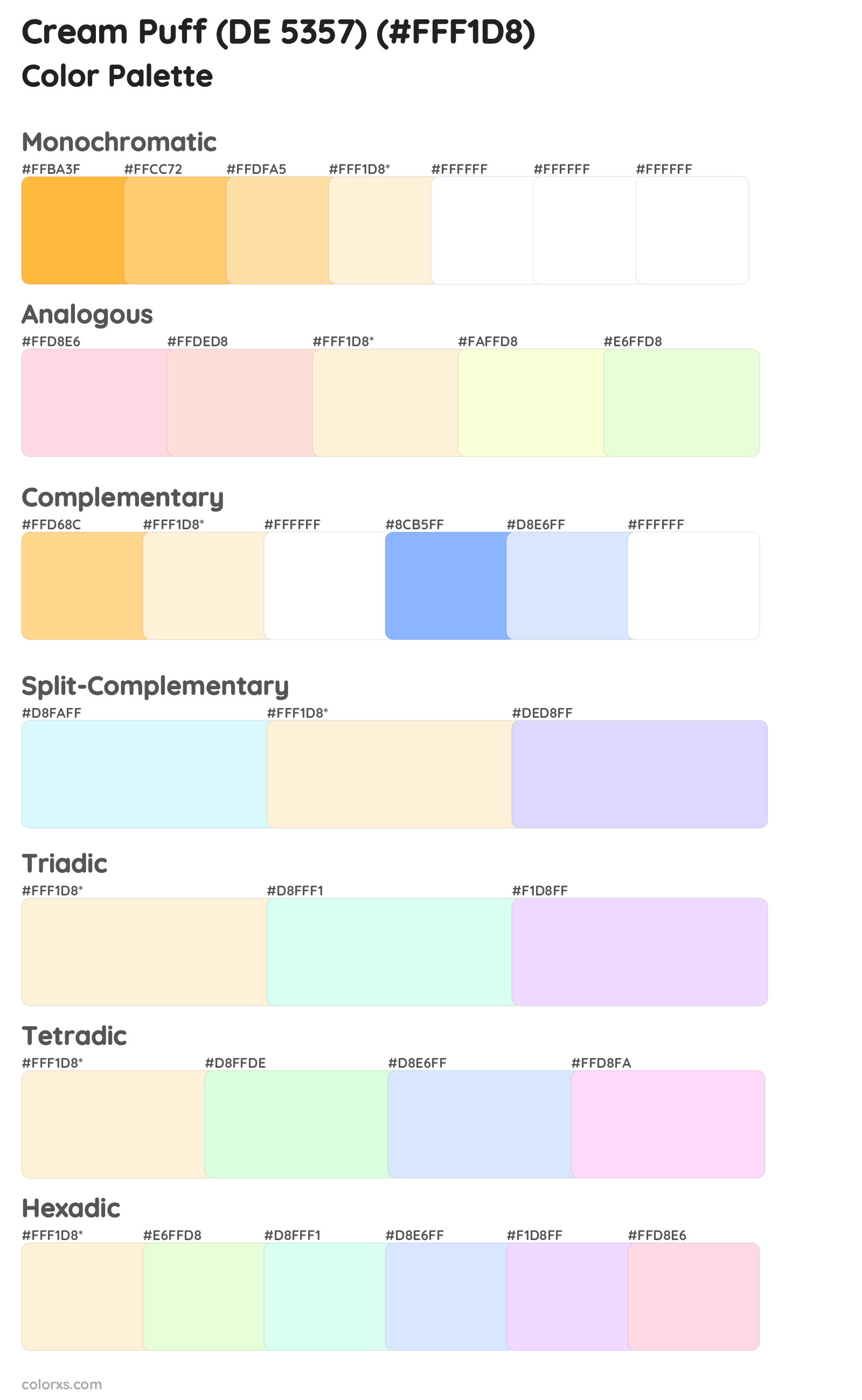 Cream Puff (DE 5357) Color Scheme Palettes
