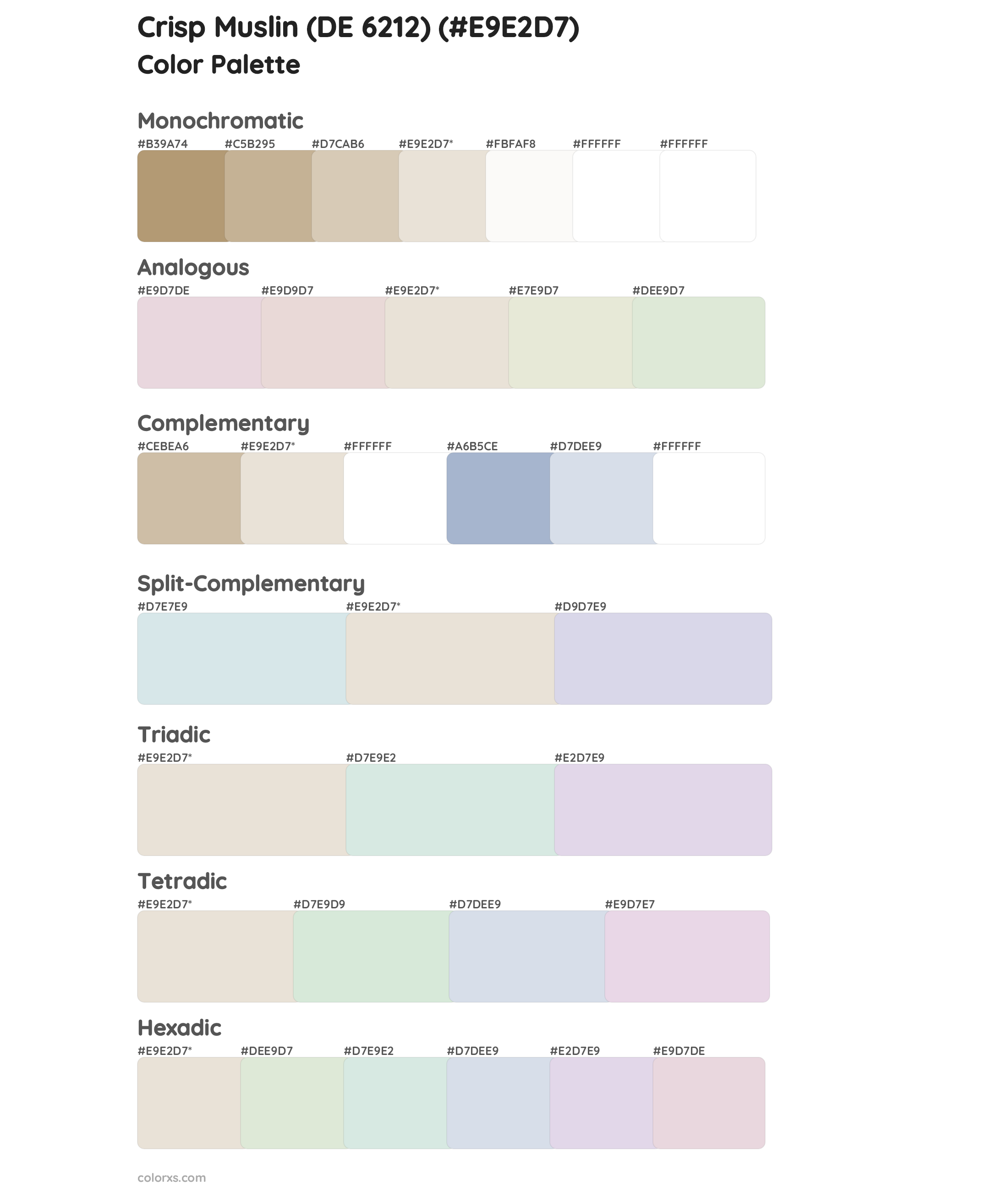Crisp Muslin (DE 6212) Color Scheme Palettes