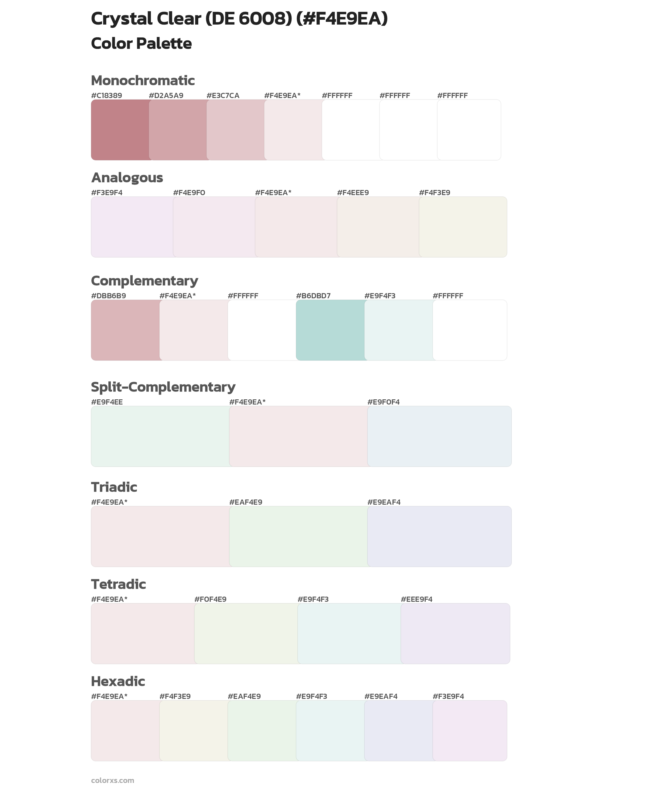 Crystal Clear (DE 6008) Color Scheme Palettes
