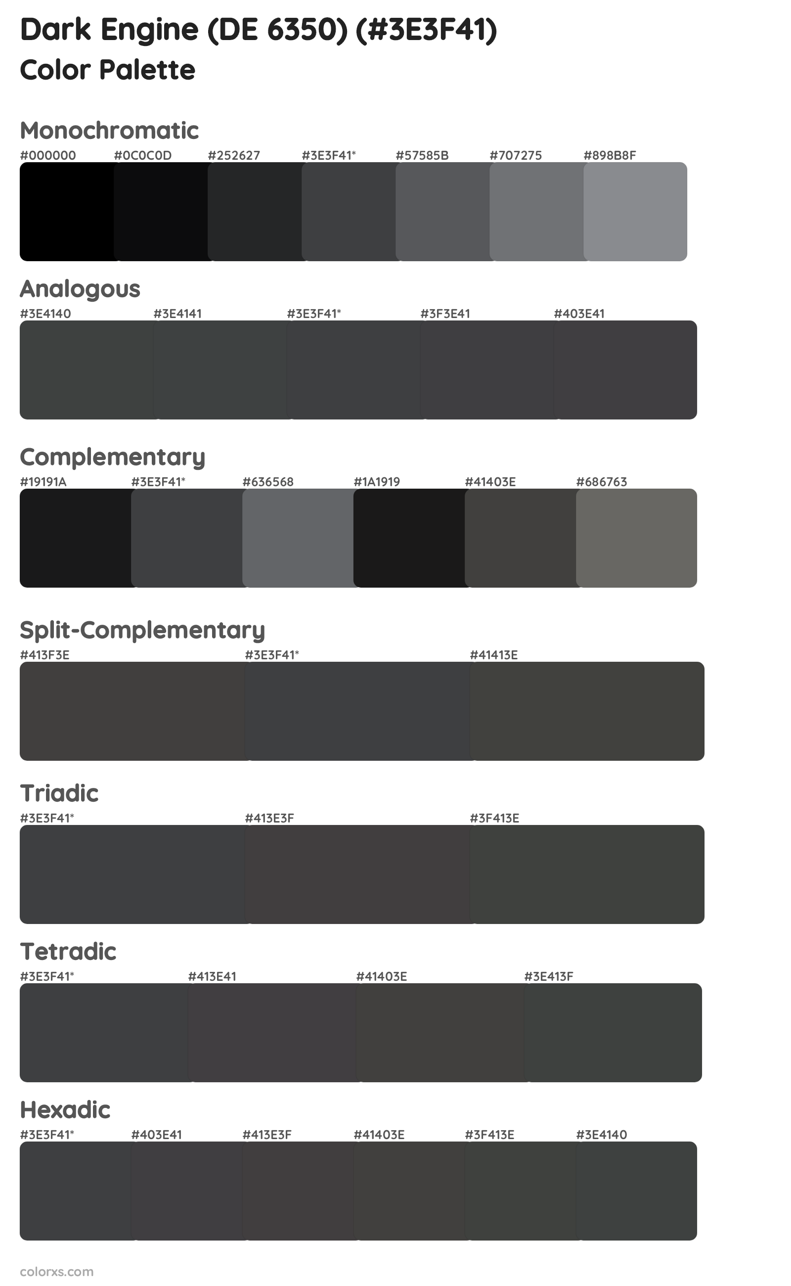 Dark Engine (DE 6350) Color Scheme Palettes