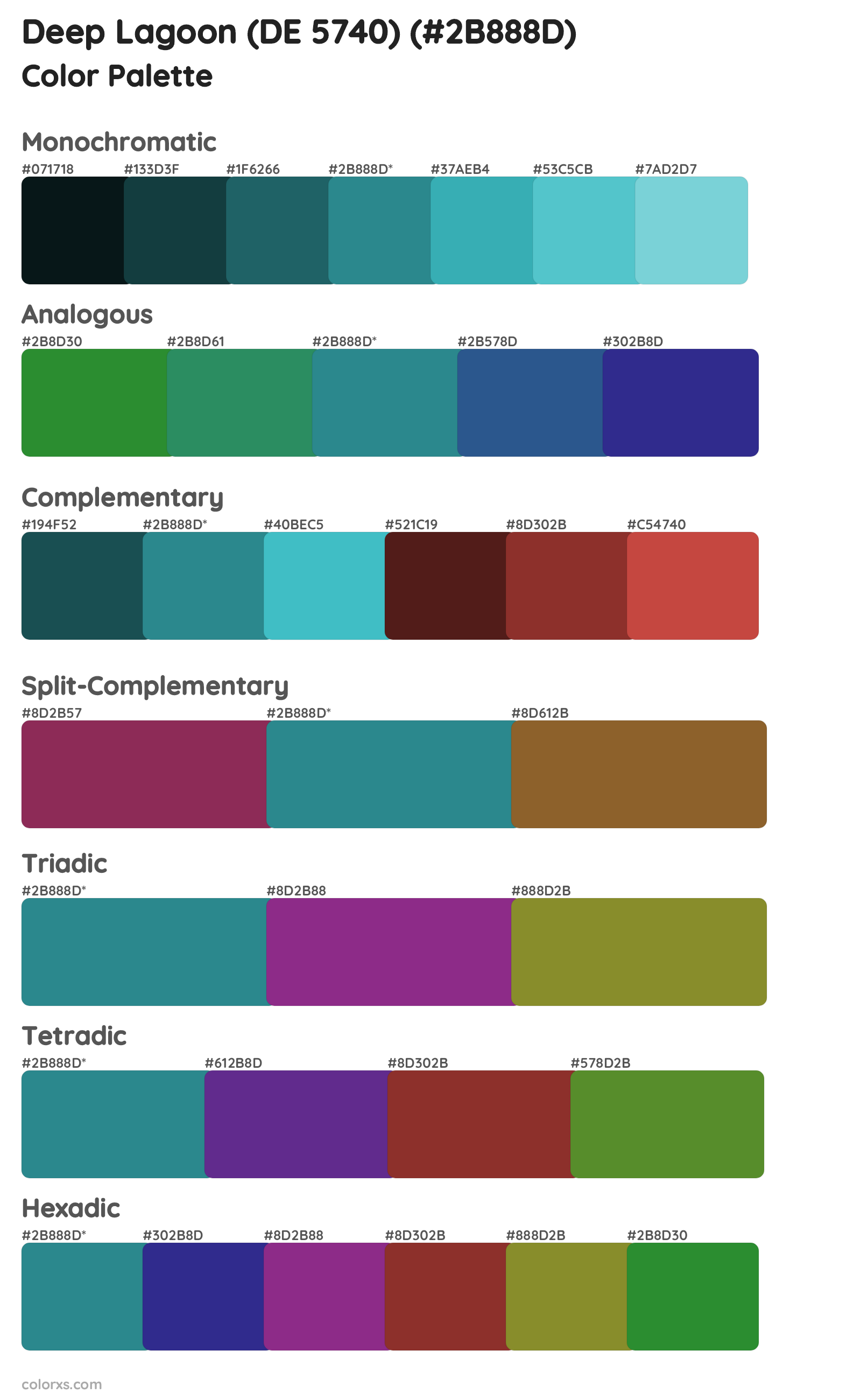 Deep Lagoon (DE 5740) Color Scheme Palettes