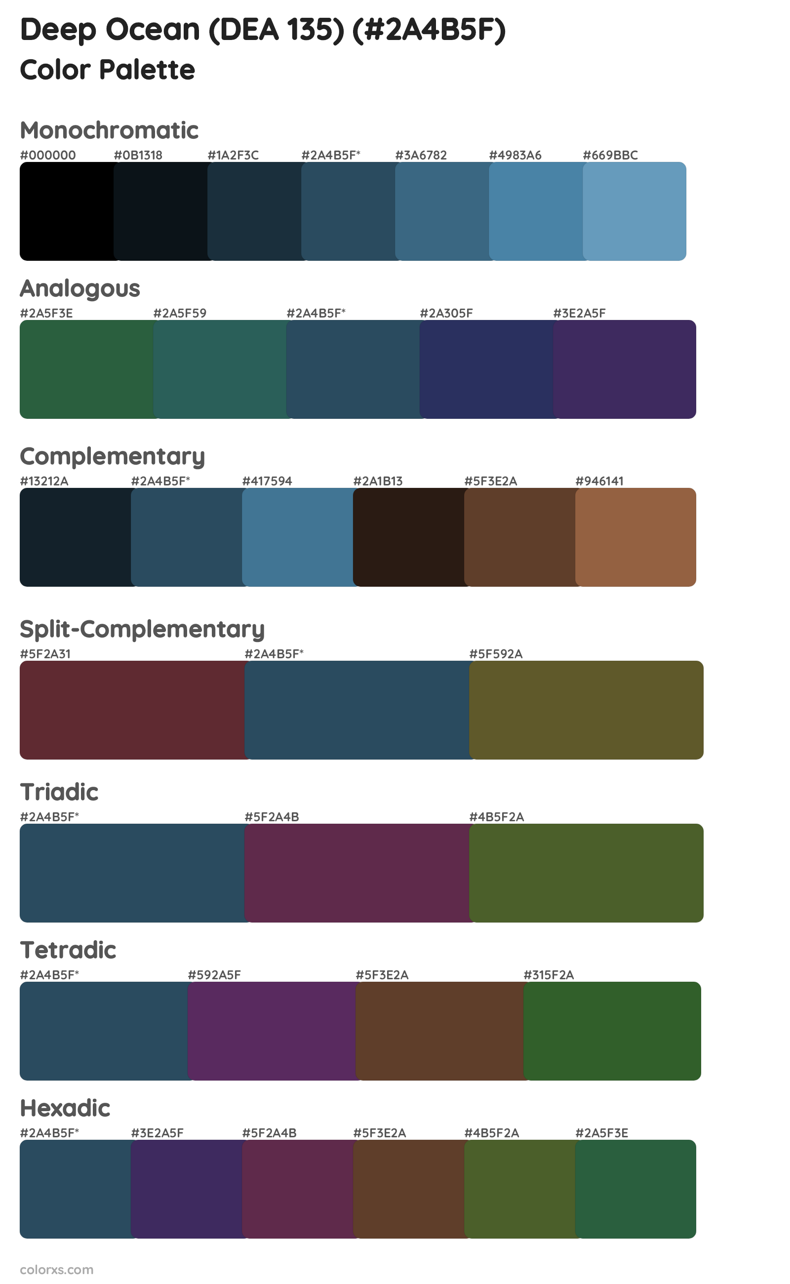 Deep Ocean (DEA 135) Color Scheme Palettes