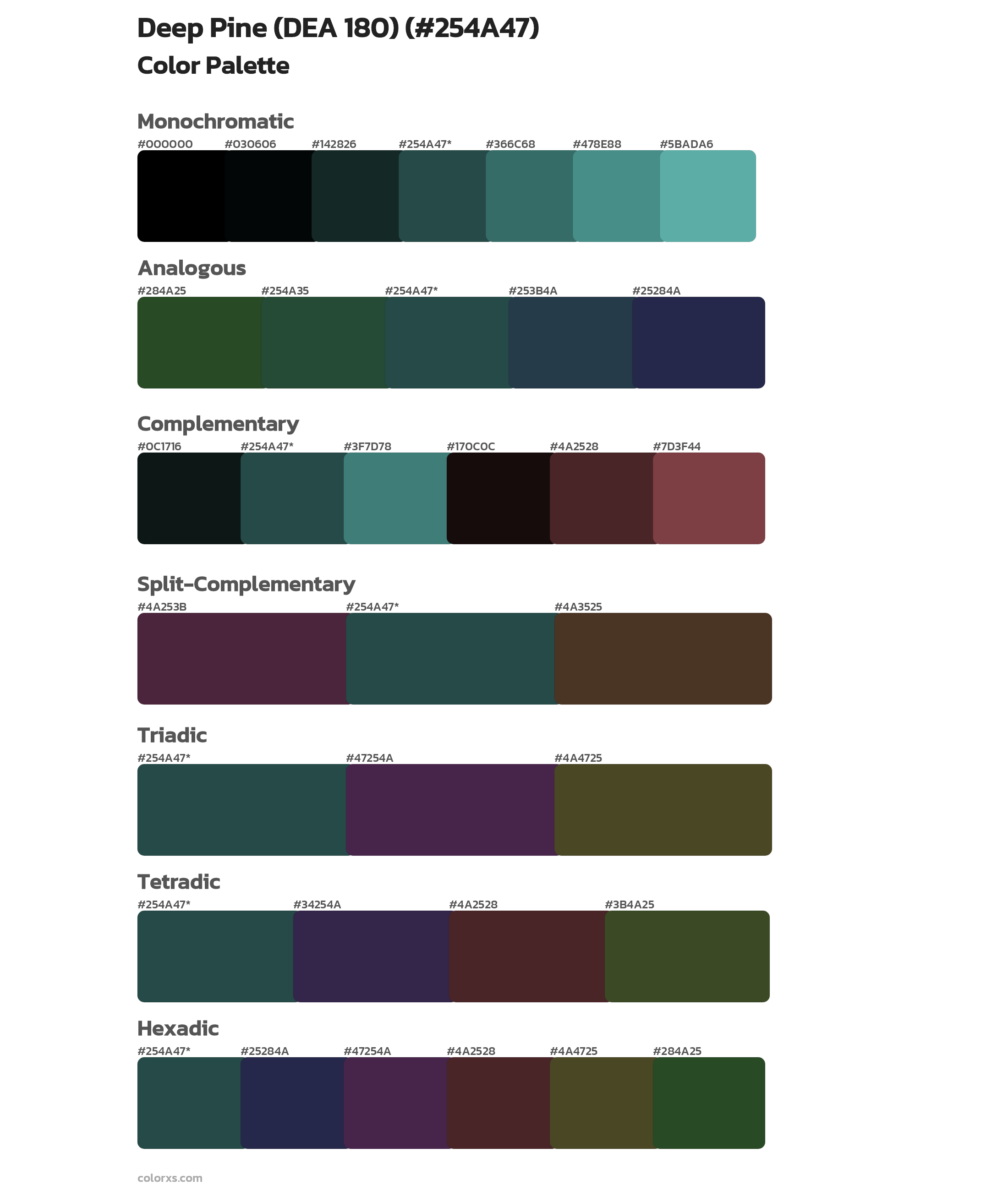 Deep Pine (DEA 180) Color Scheme Palettes