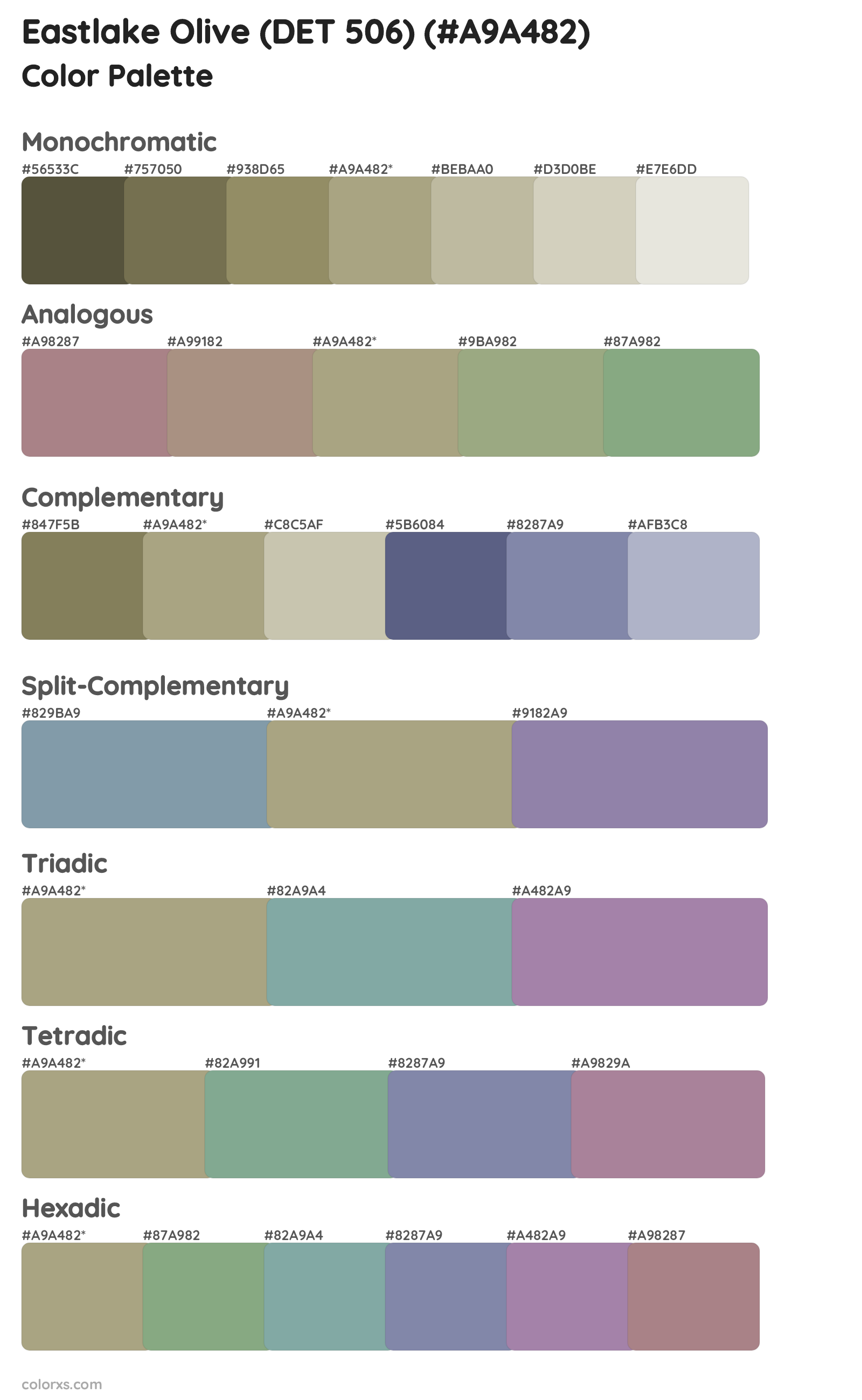 Eastlake Olive (DET 506) Color Scheme Palettes