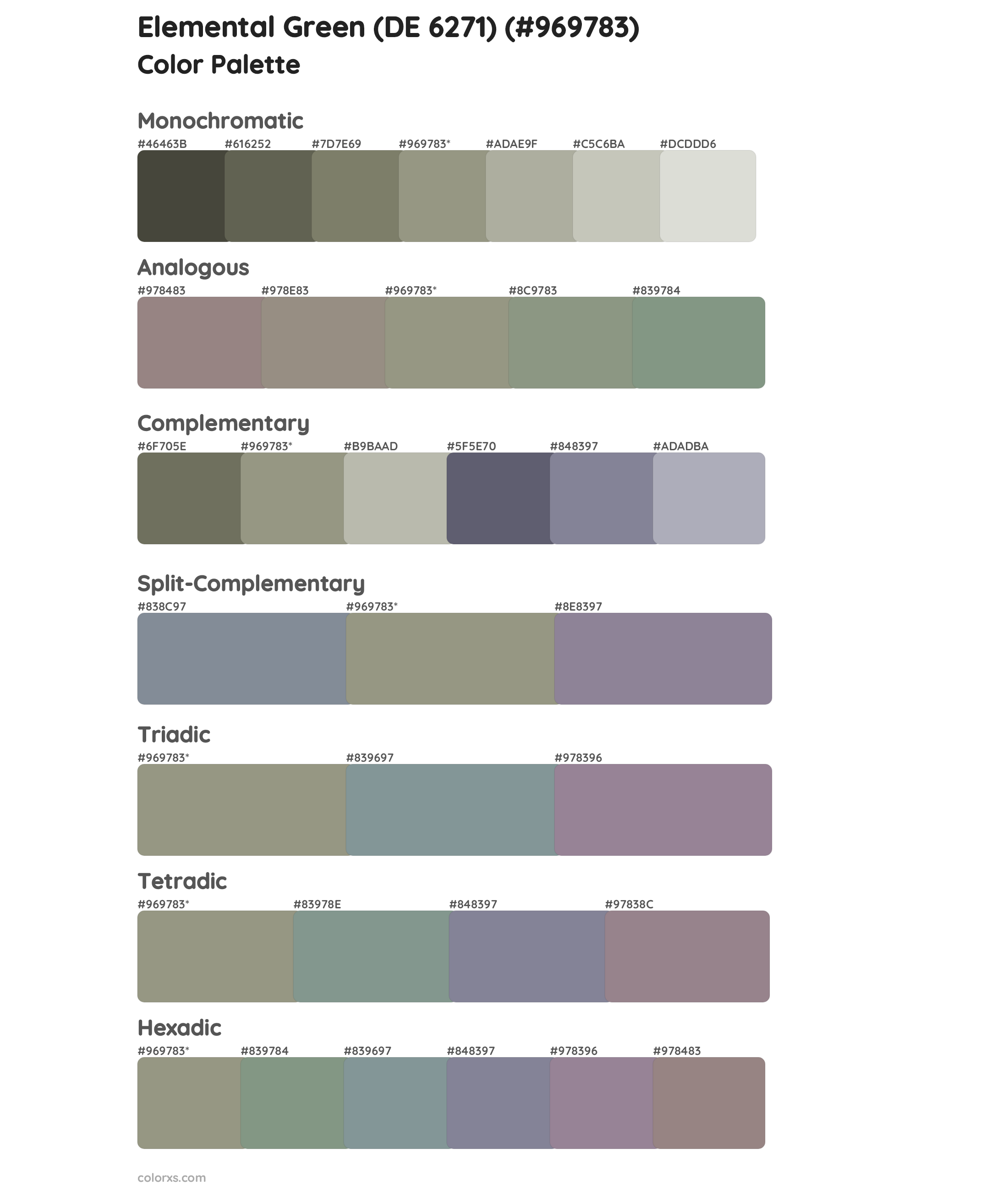 Elemental Green (DE 6271) Color Scheme Palettes
