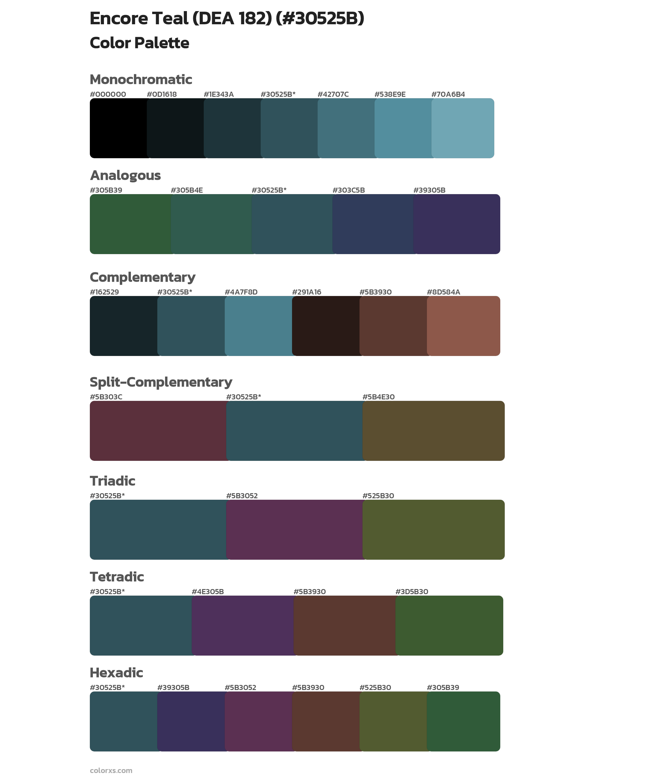 Encore Teal (DEA 182) Color Scheme Palettes