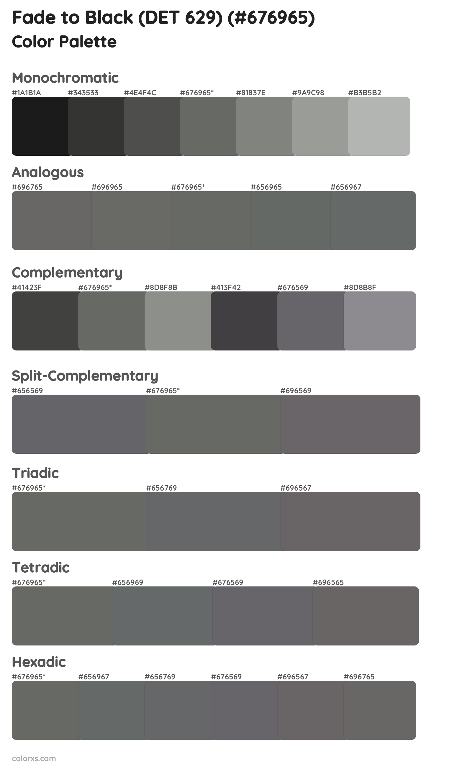 Fade to Black (DET 629) Color Scheme Palettes