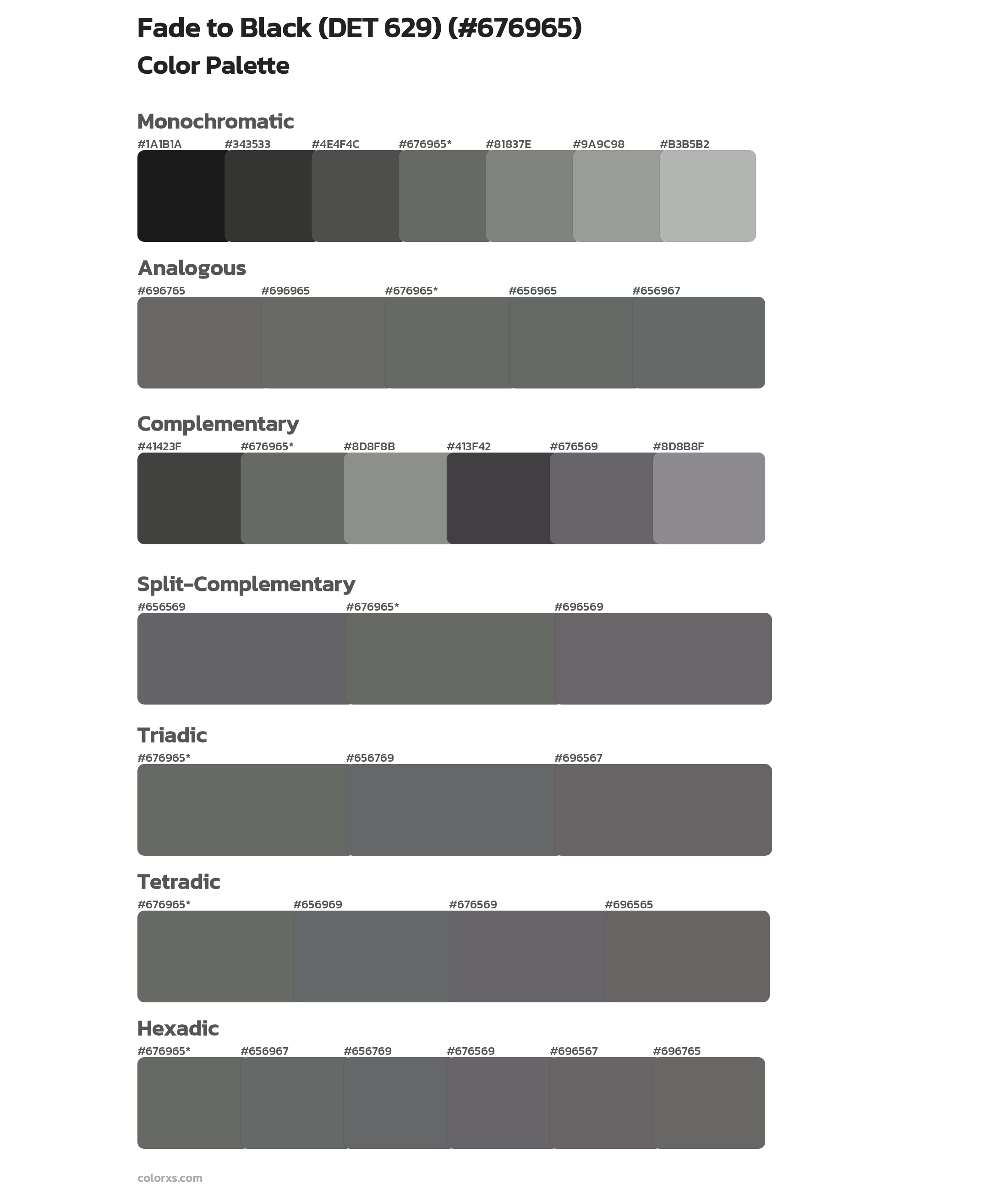Fade to Black (DET 629) Color Scheme Palettes