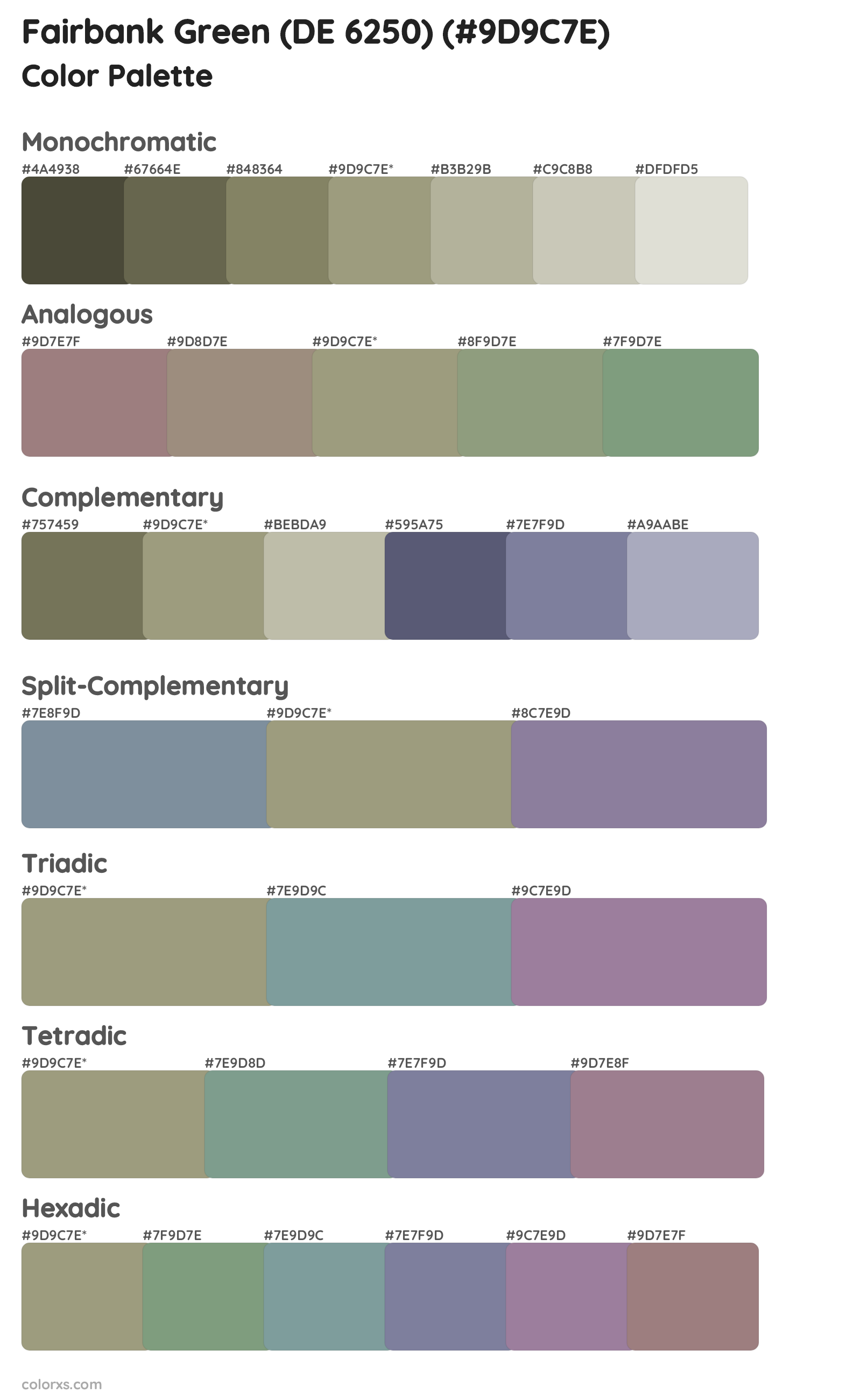 Fairbank Green (DE 6250) Color Scheme Palettes
