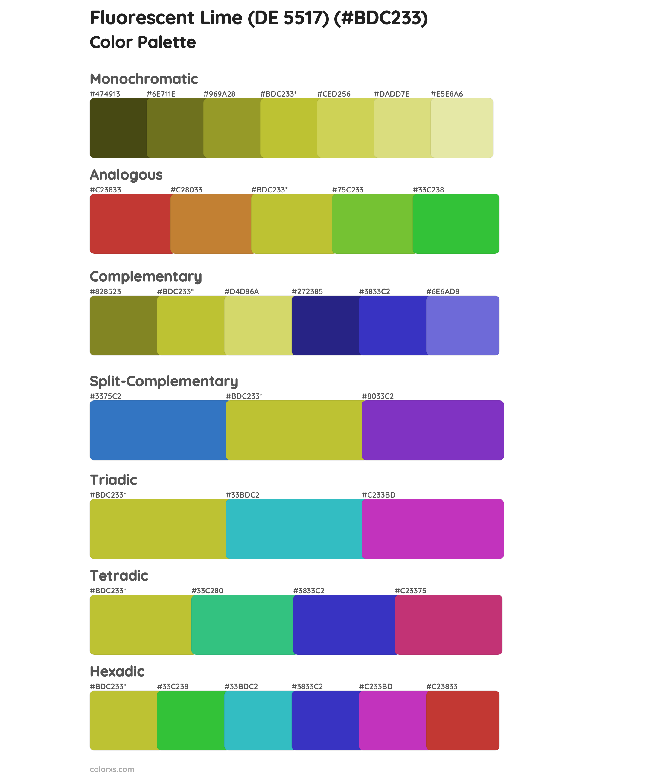 Fluorescent Lime (DE 5517) Color Scheme Palettes