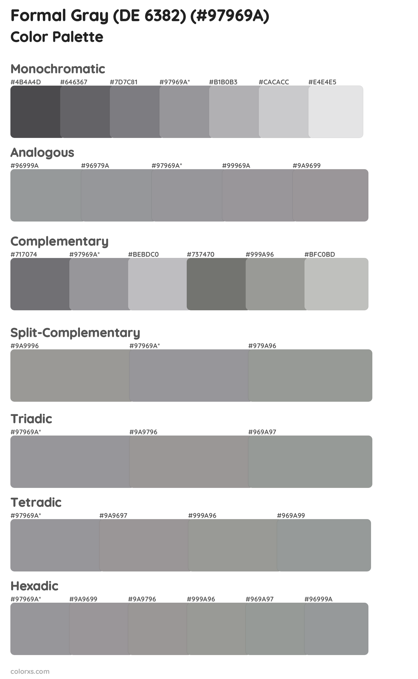 Formal Gray (DE 6382) Color Scheme Palettes