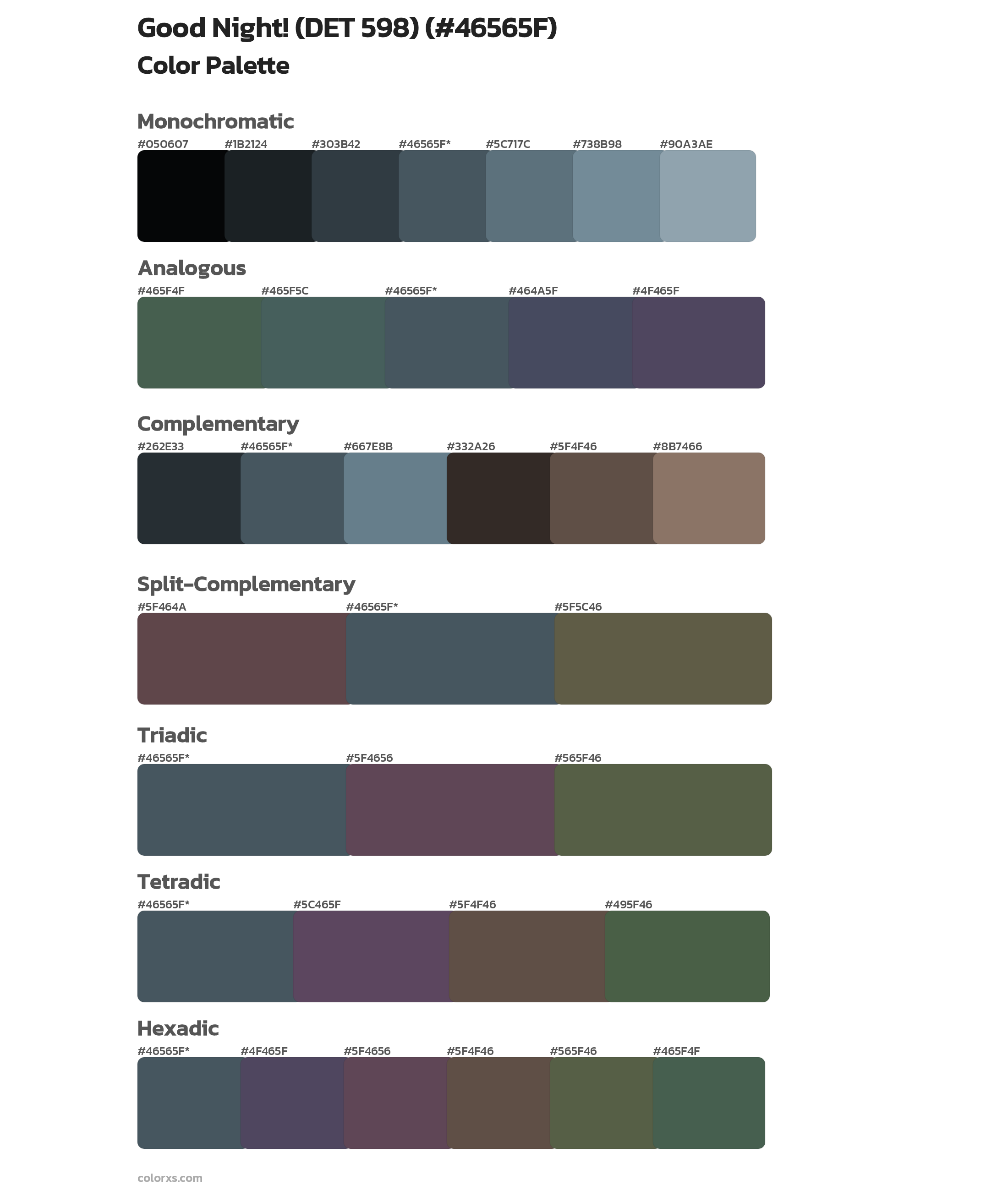 Good Night! (DET 598) Color Scheme Palettes