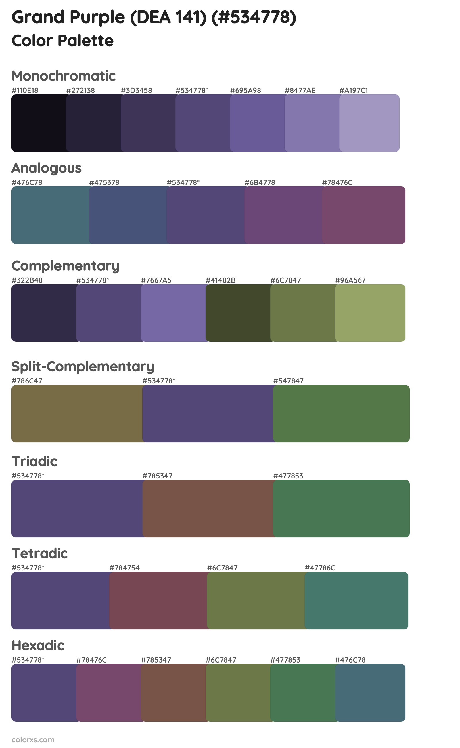 Grand Purple (DEA 141) Color Scheme Palettes