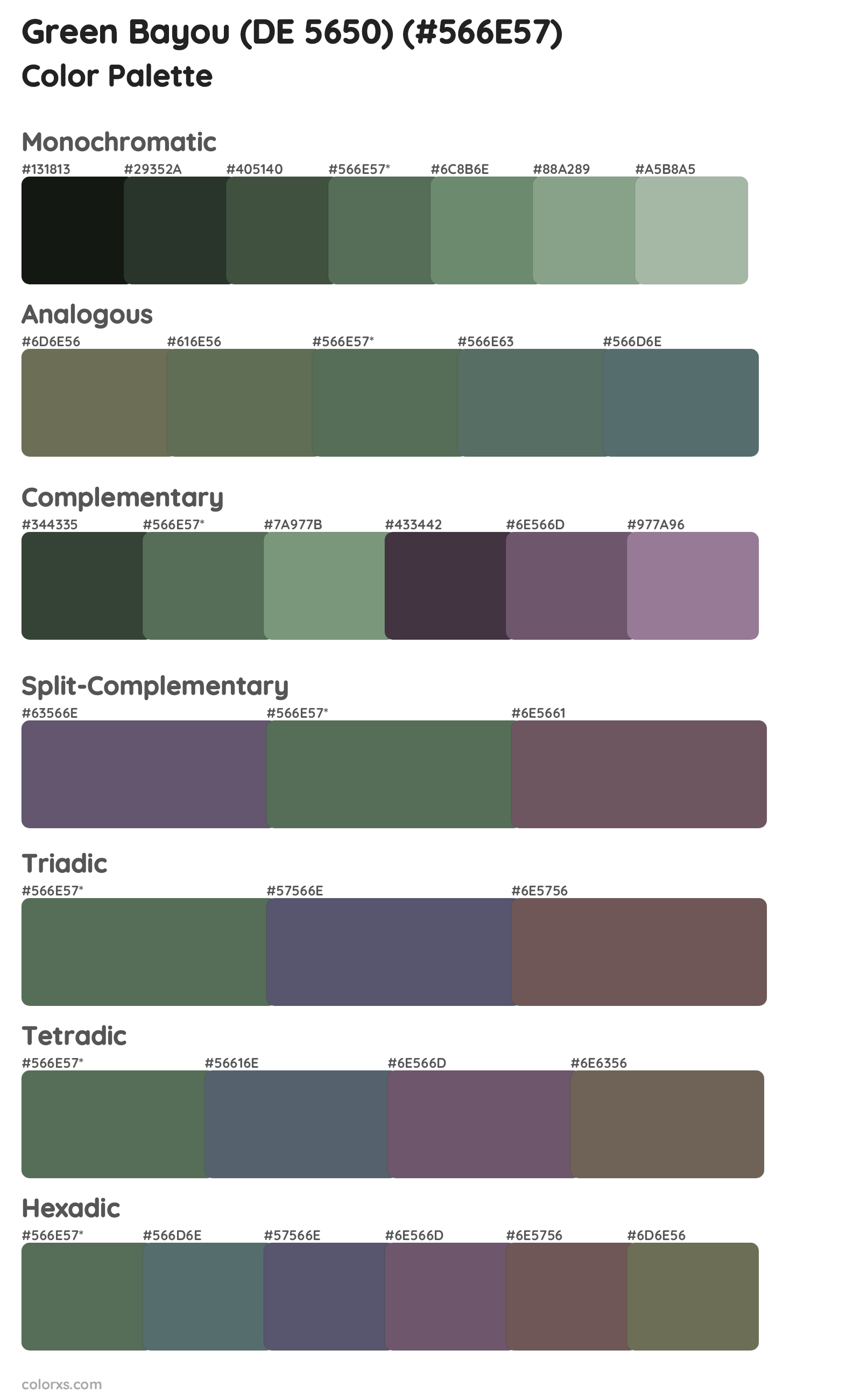 Green Bayou (DE 5650) Color Scheme Palettes