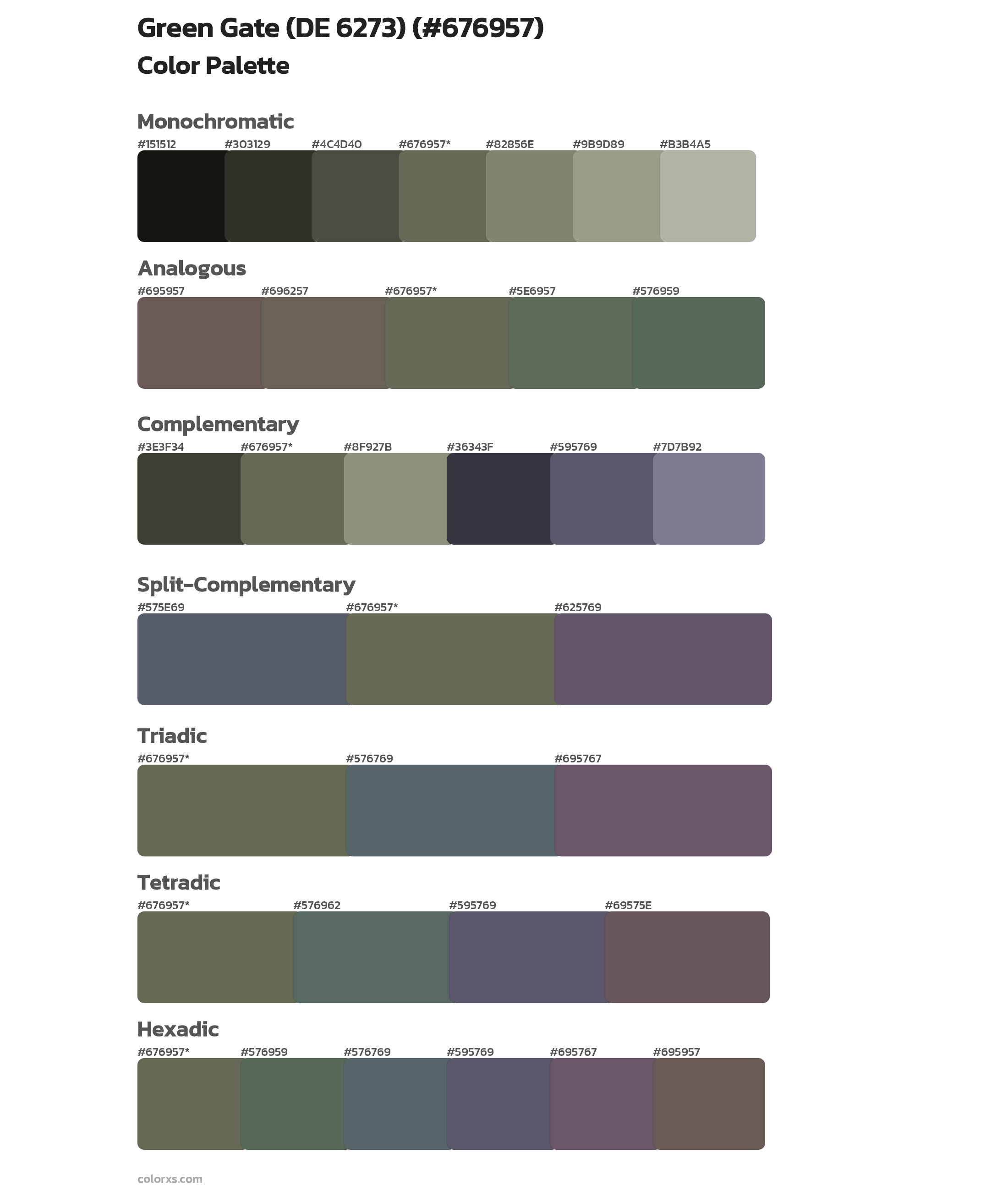 Green Gate (DE 6273) Color Scheme Palettes