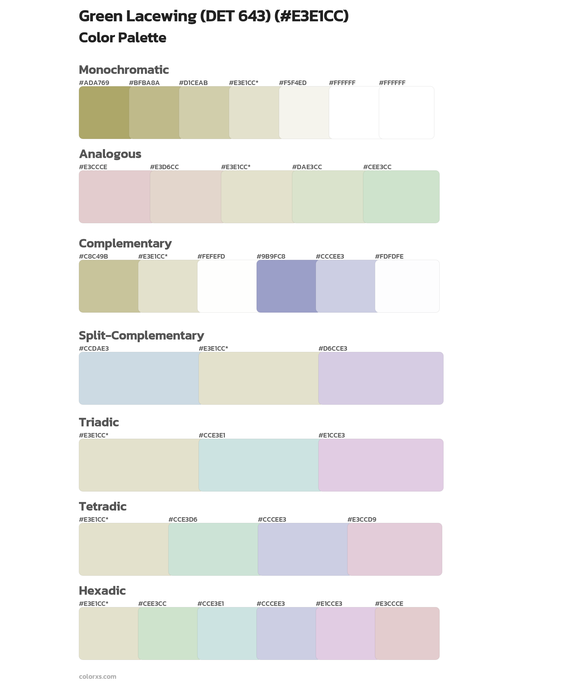 Green Lacewing (DET 643) Color Scheme Palettes