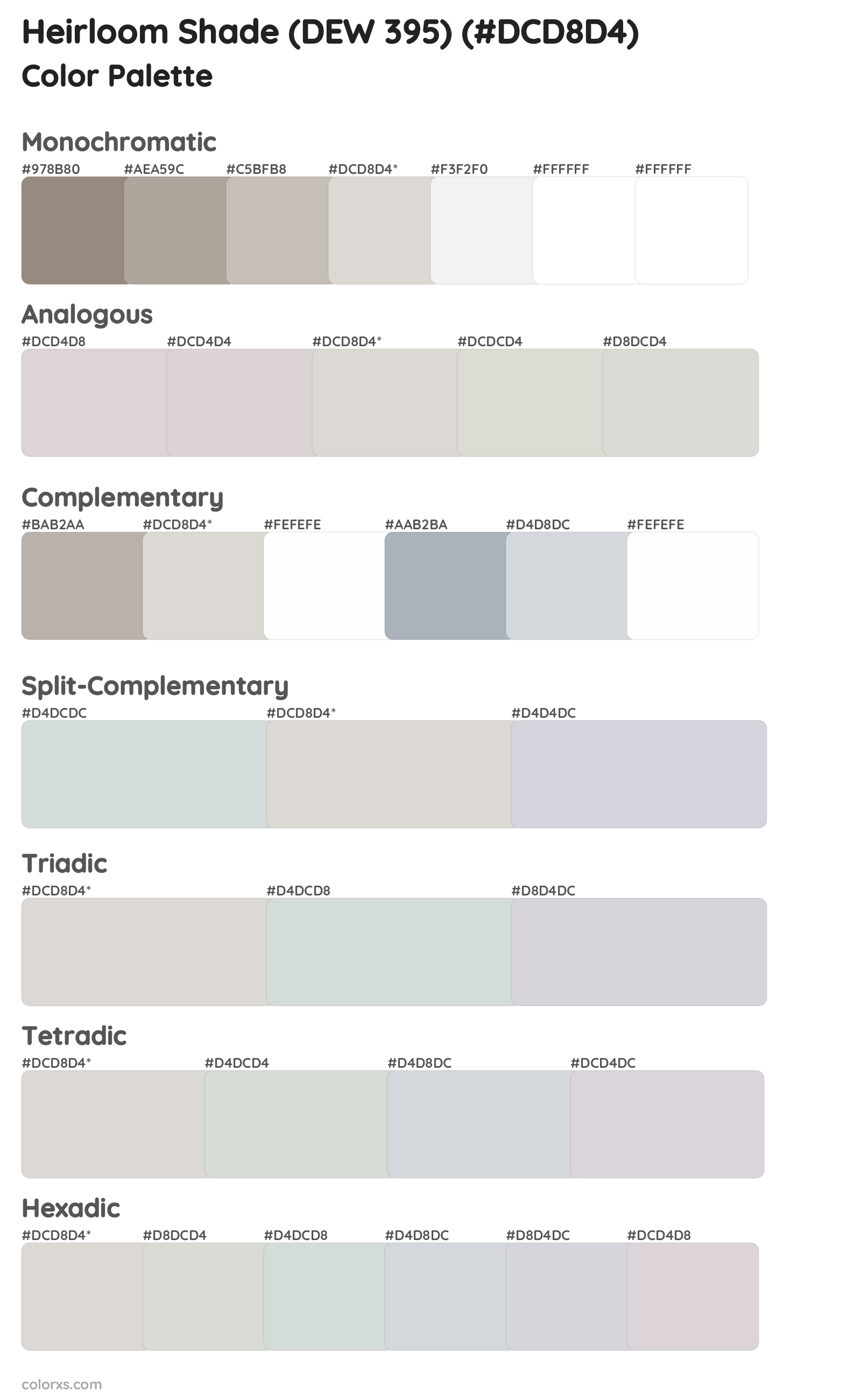 Heirloom Shade (DEW 395) Color Scheme Palettes