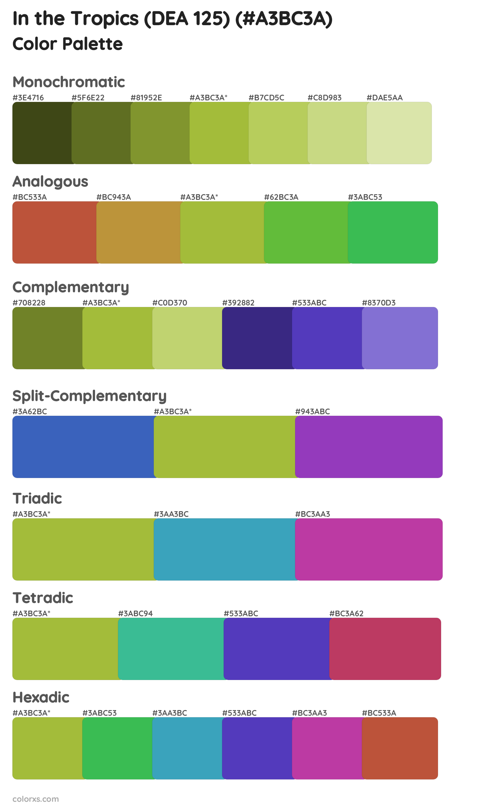 In the Tropics (DEA 125) Color Scheme Palettes