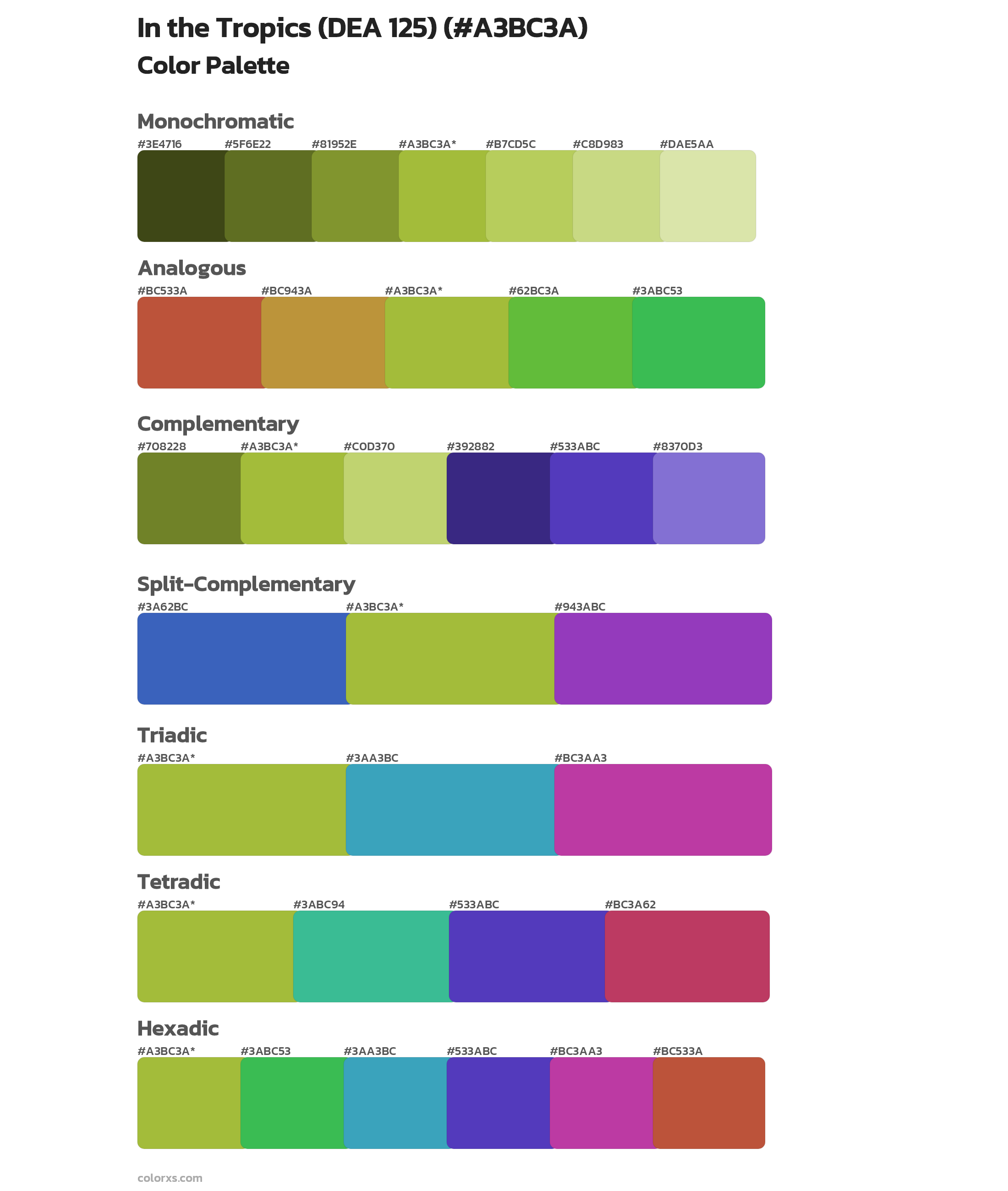 In the Tropics (DEA 125) Color Scheme Palettes