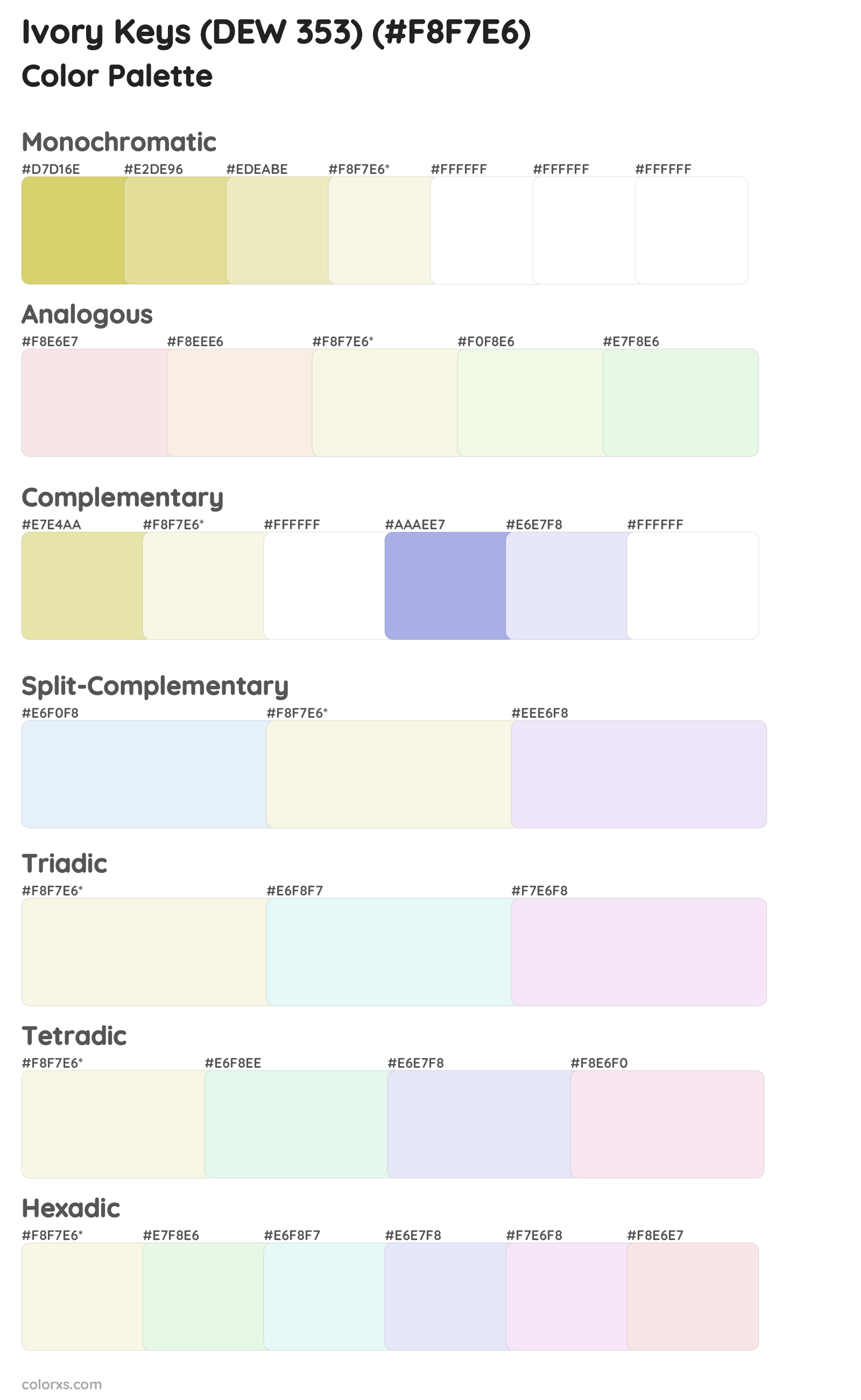 Ivory Keys (DEW 353) Color Scheme Palettes