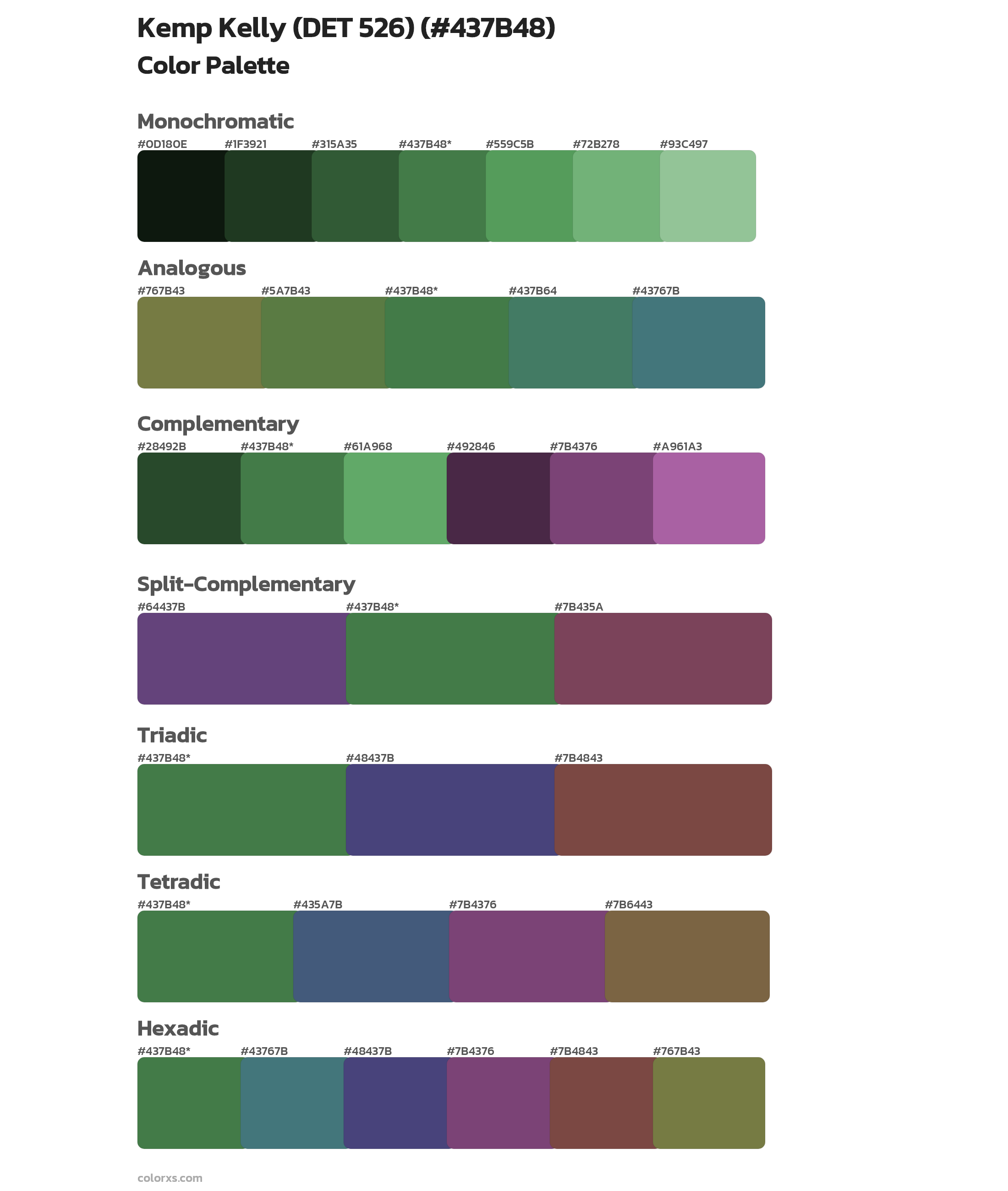 Kemp Kelly (DET 526) Color Scheme Palettes