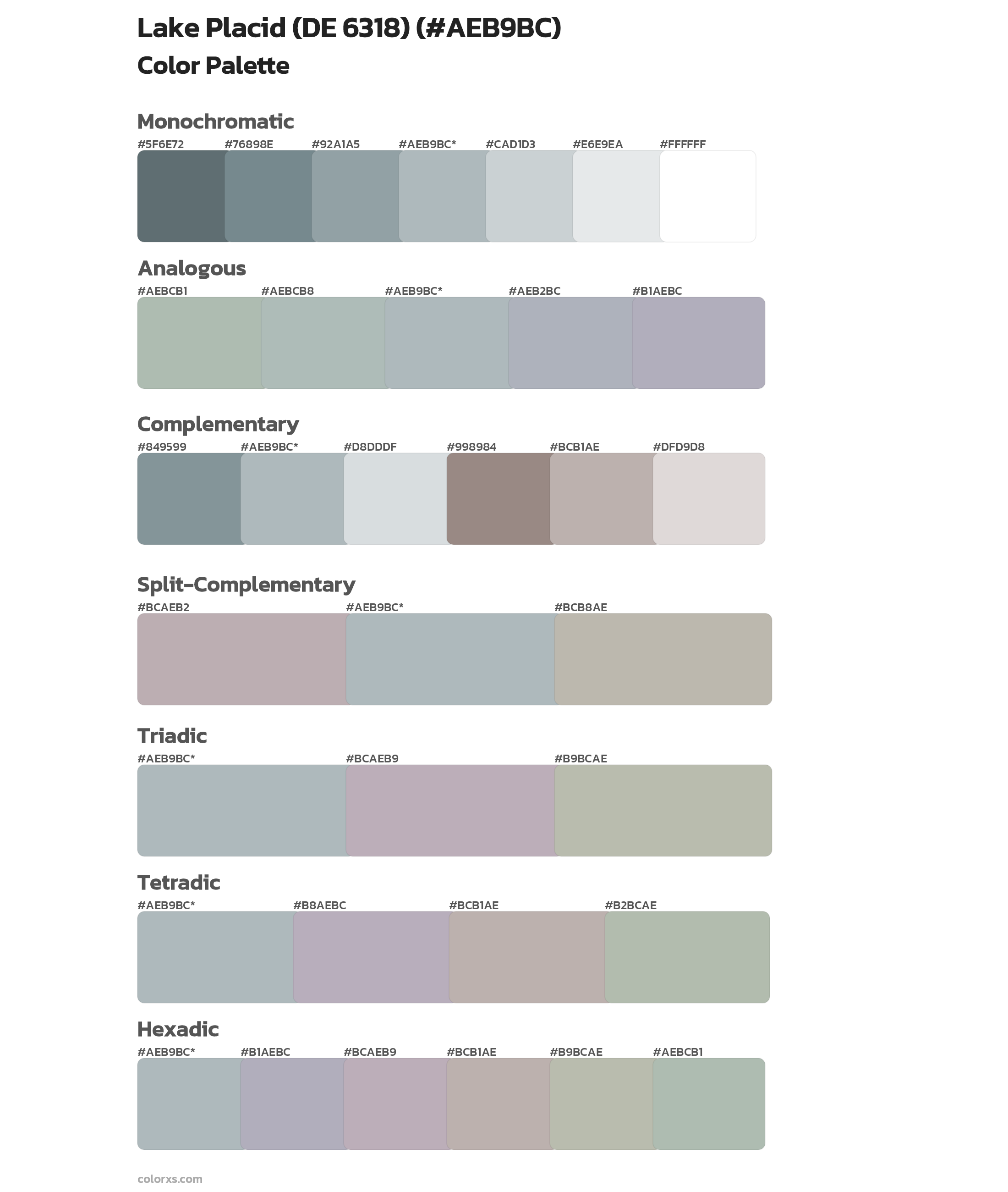 Lake Placid (DE 6318) Color Scheme Palettes