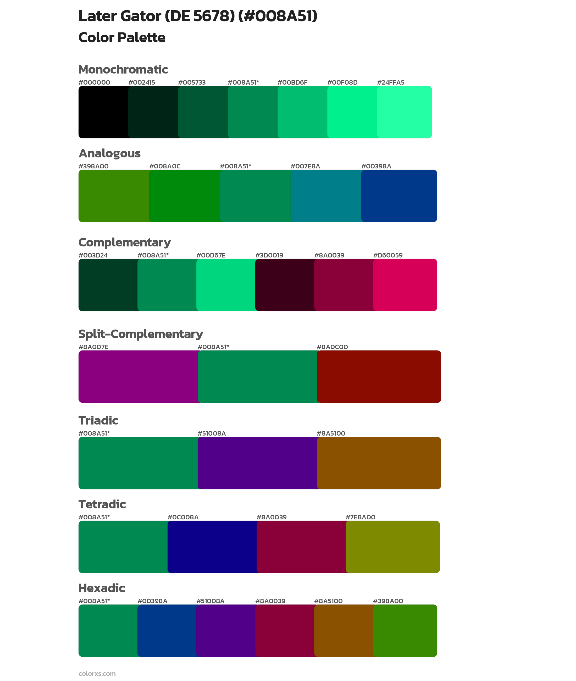 Later Gator (DE 5678) Color Scheme Palettes
