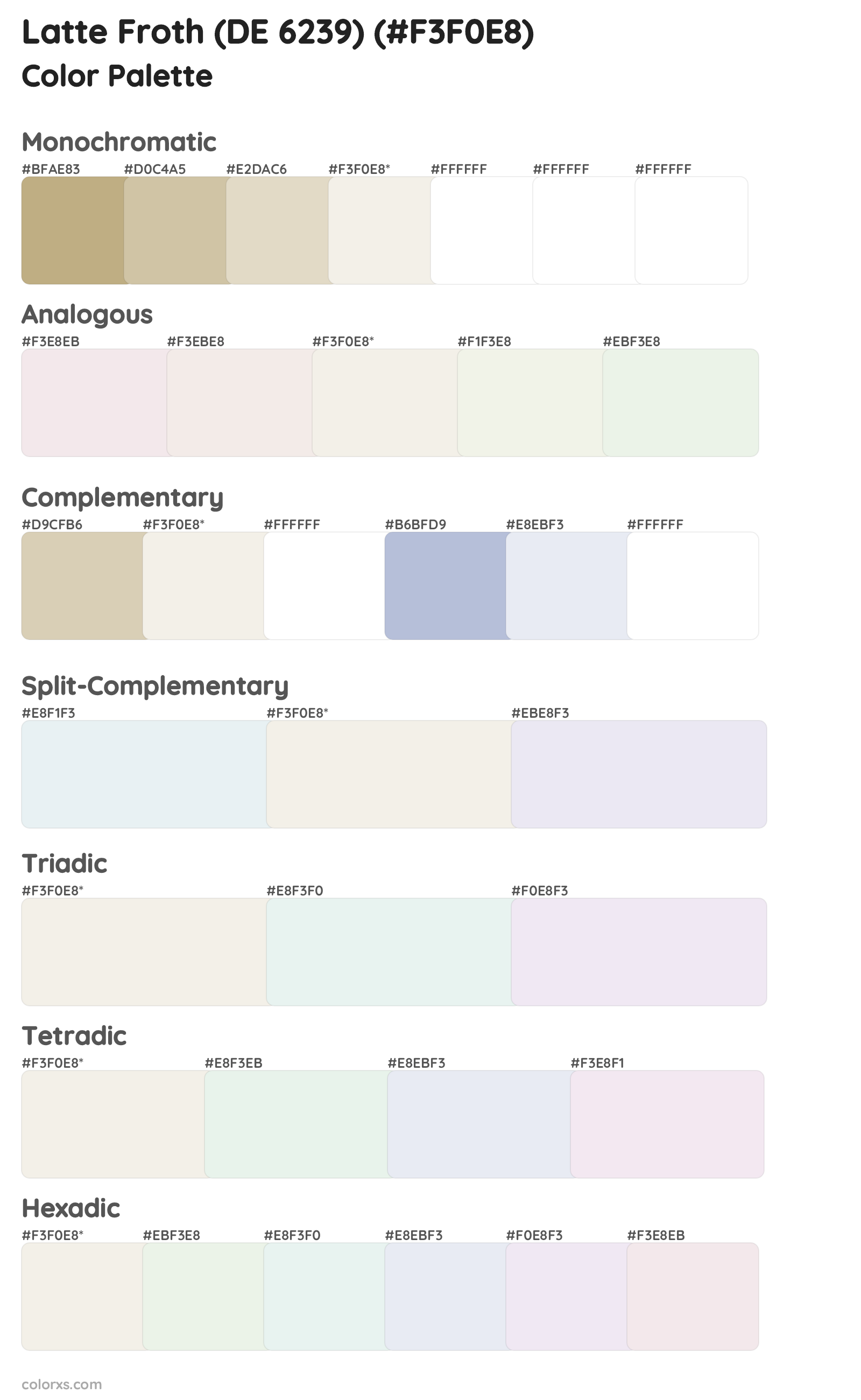 Latte Froth (DE 6239) Color Scheme Palettes