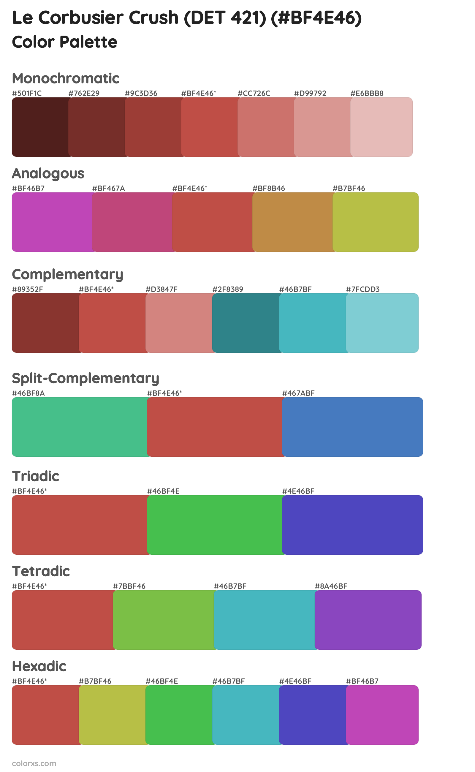Le Corbusier Crush (DET 421) Color Scheme Palettes