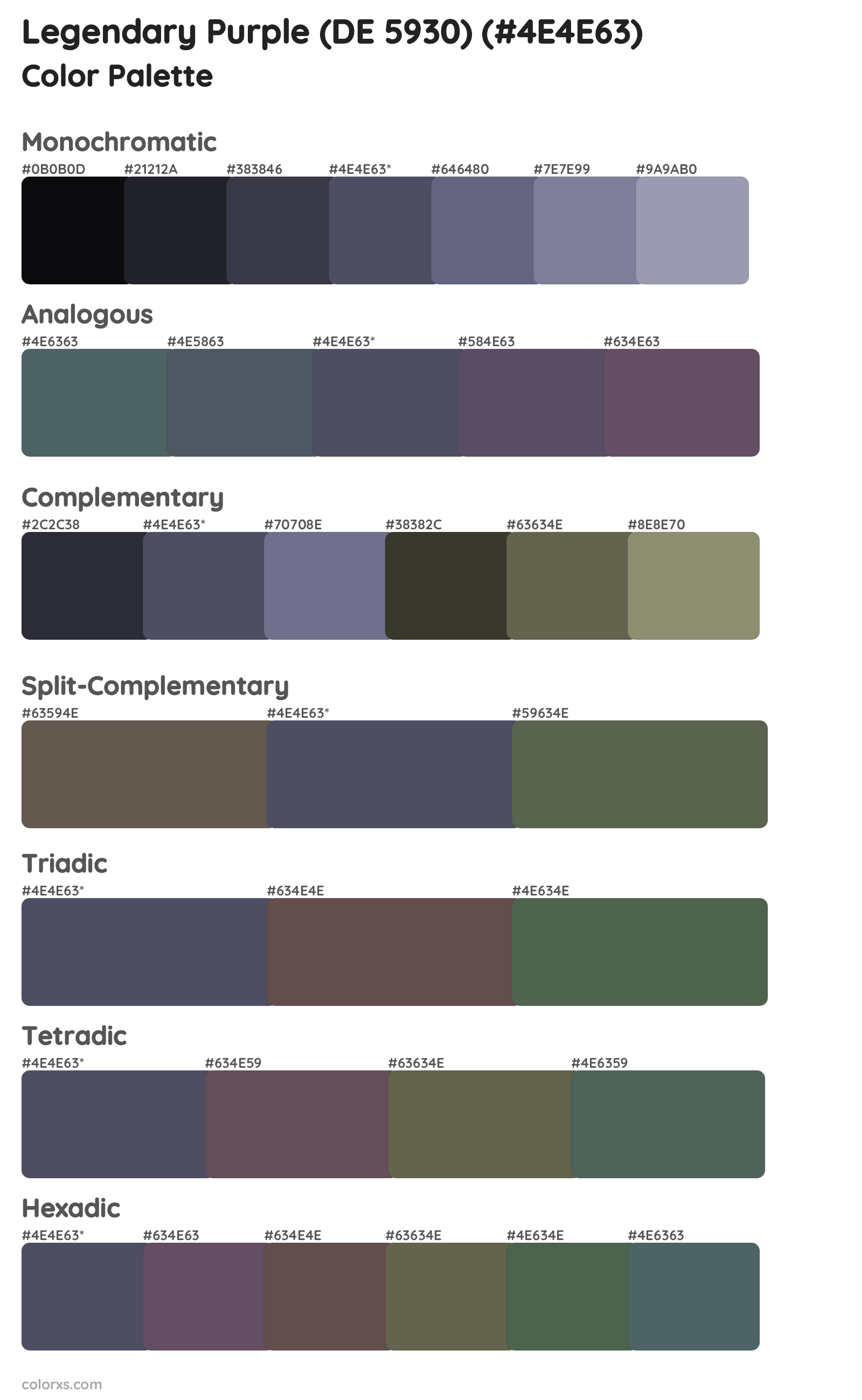 Legendary Purple (DE 5930) Color Scheme Palettes