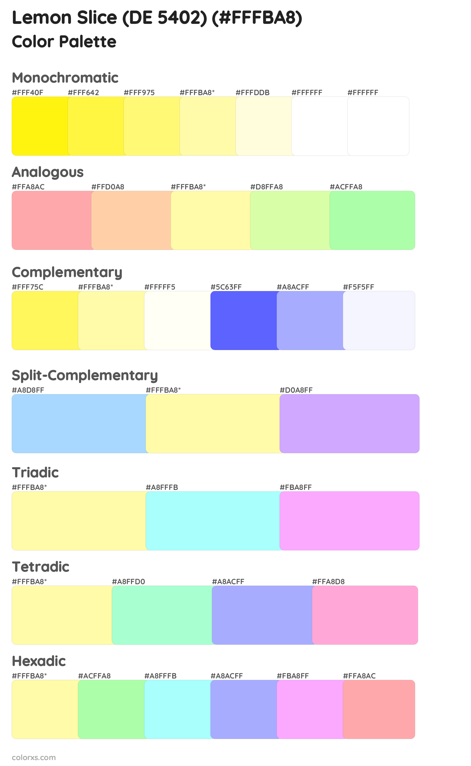 Lemon Slice (DE 5402) Color Scheme Palettes
