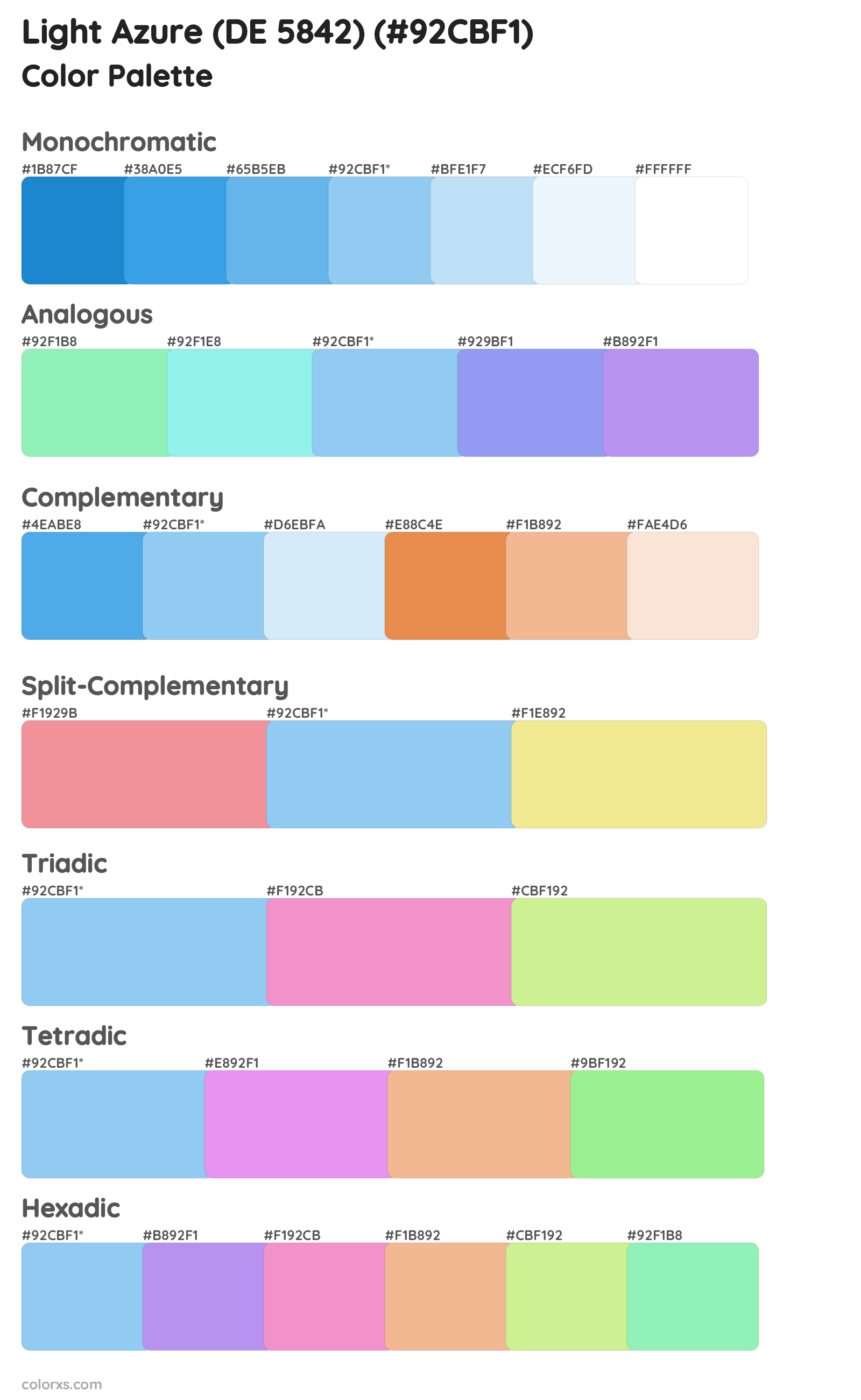 Light Azure (DE 5842) Color Scheme Palettes