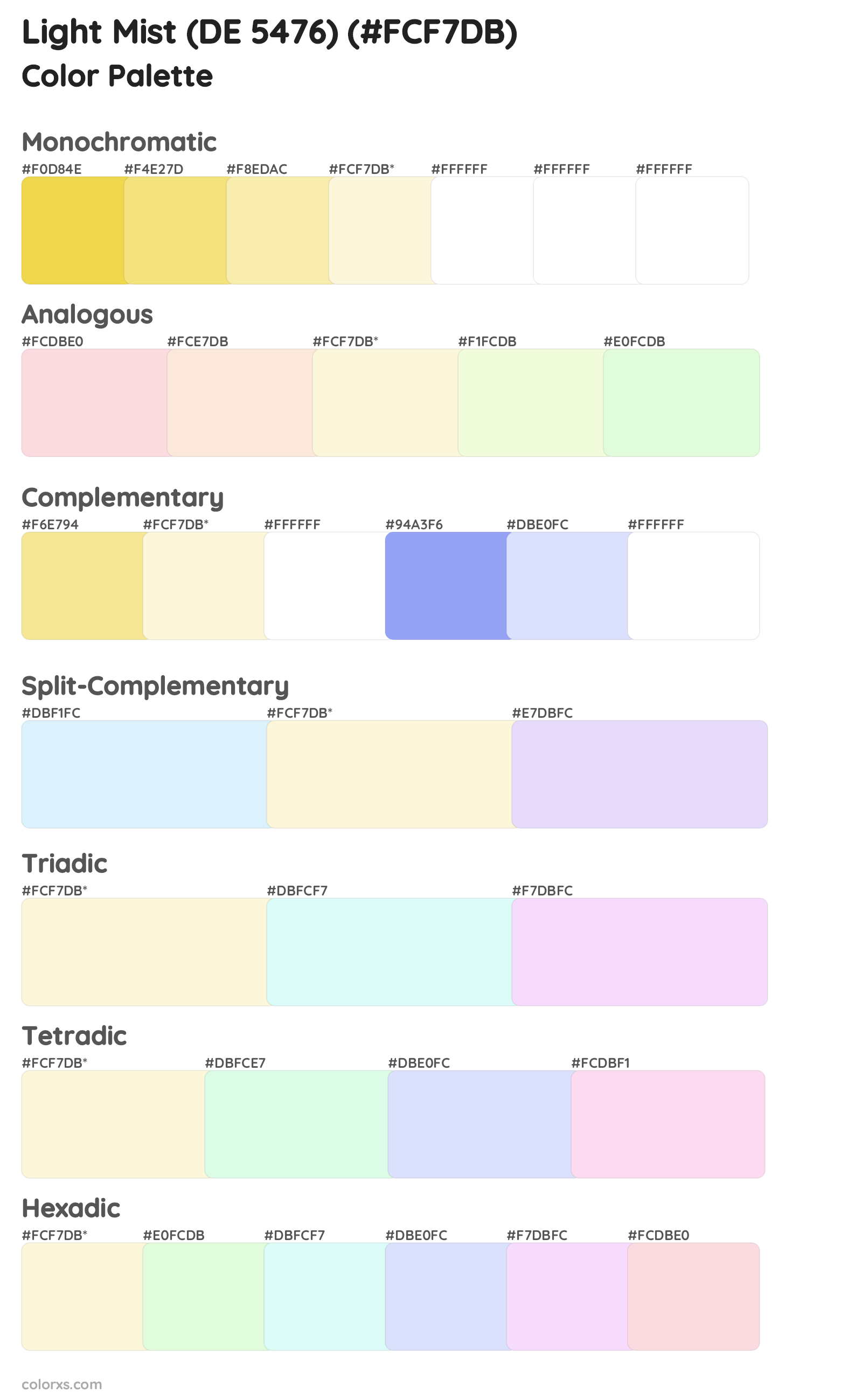 Light Mist (DE 5476) Color Scheme Palettes