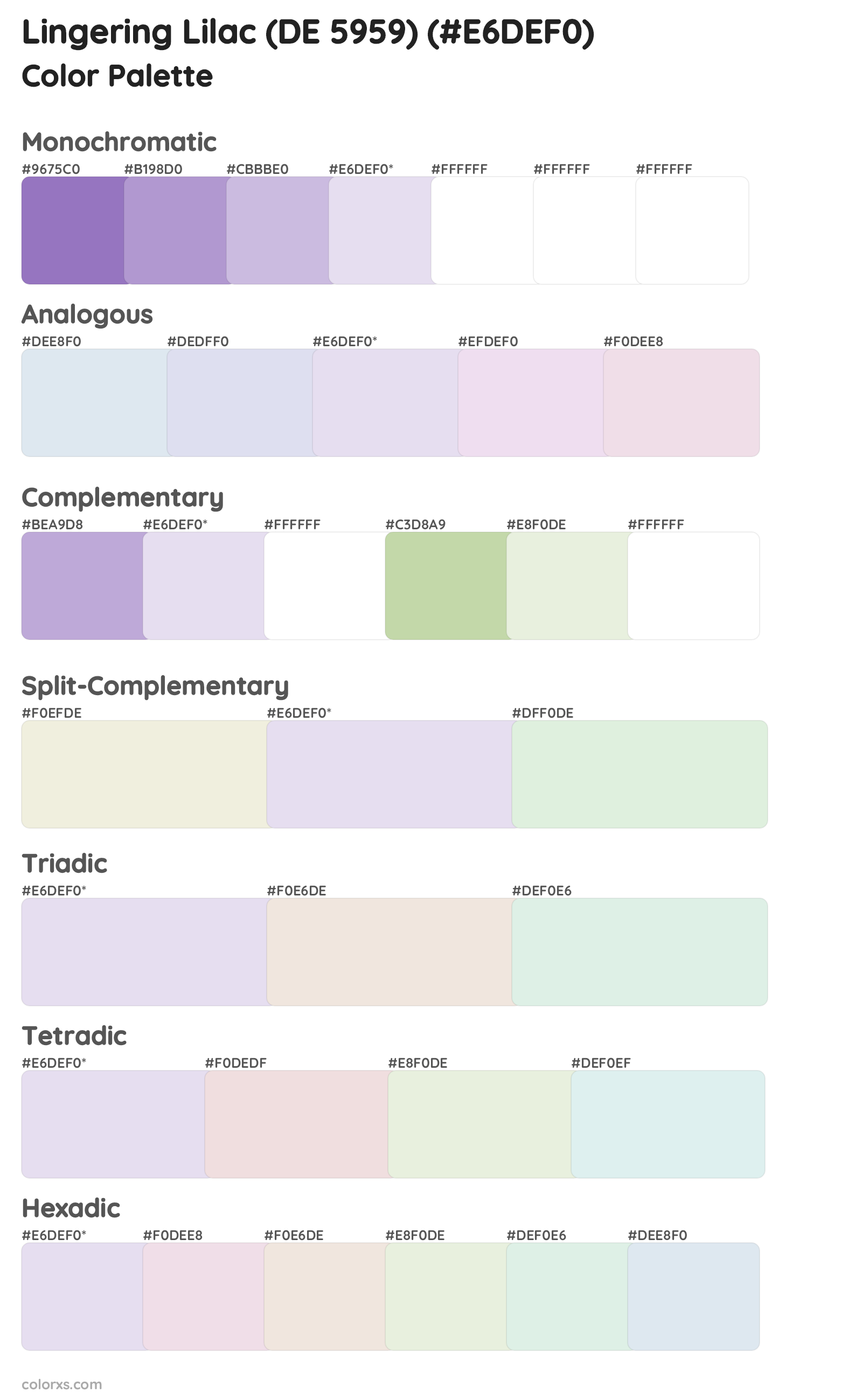 Lingering Lilac (DE 5959) Color Scheme Palettes
