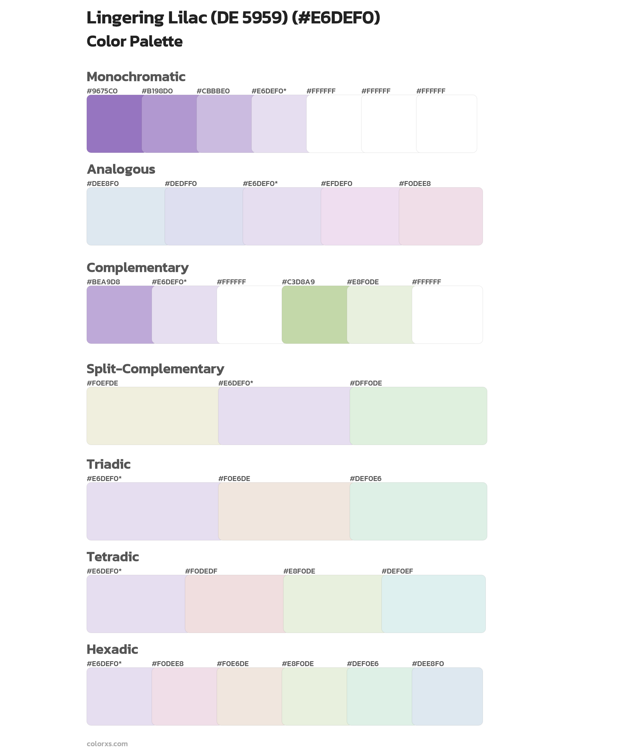 Lingering Lilac (DE 5959) Color Scheme Palettes