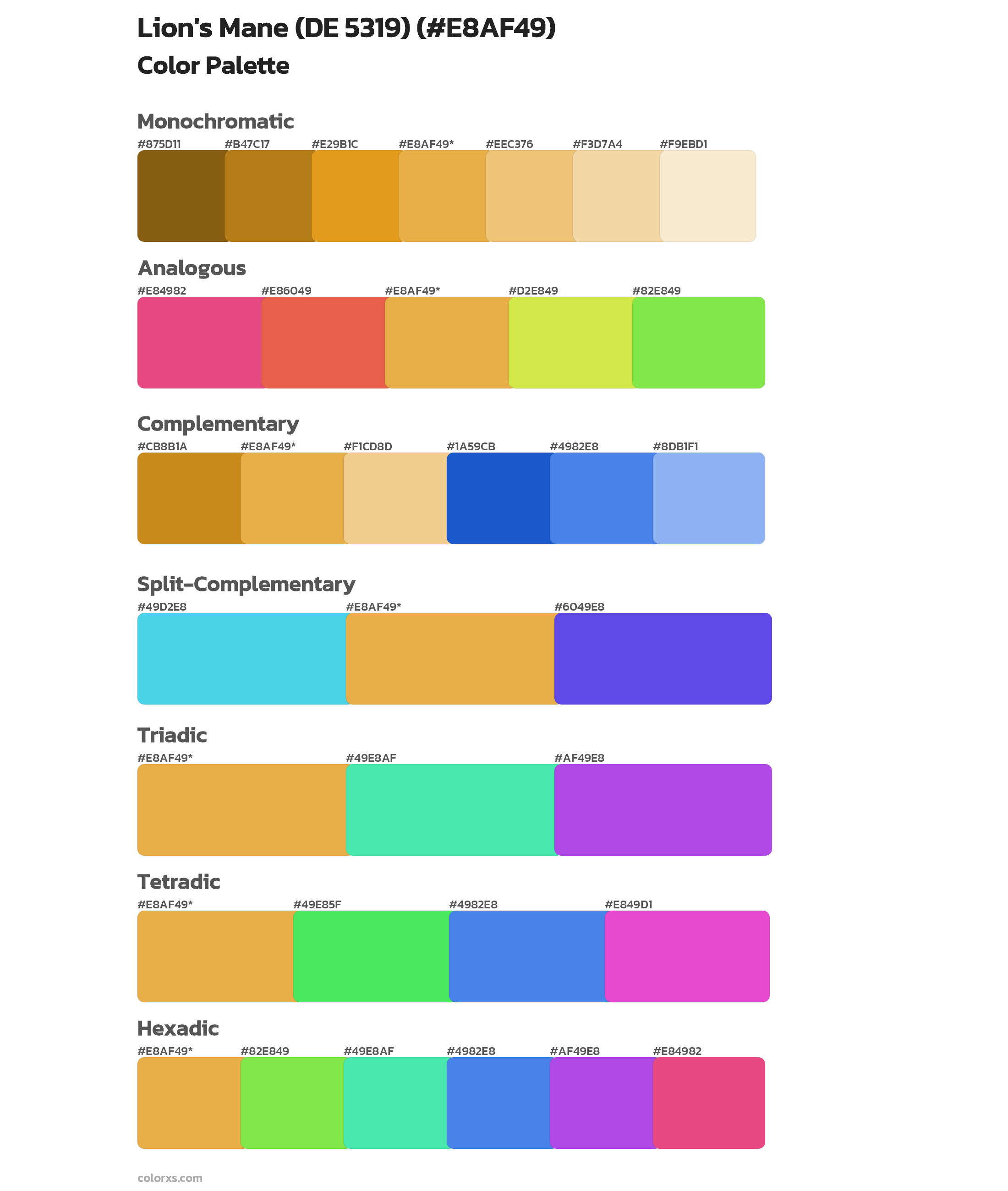 Lion's Mane (DE 5319) Color Scheme Palettes