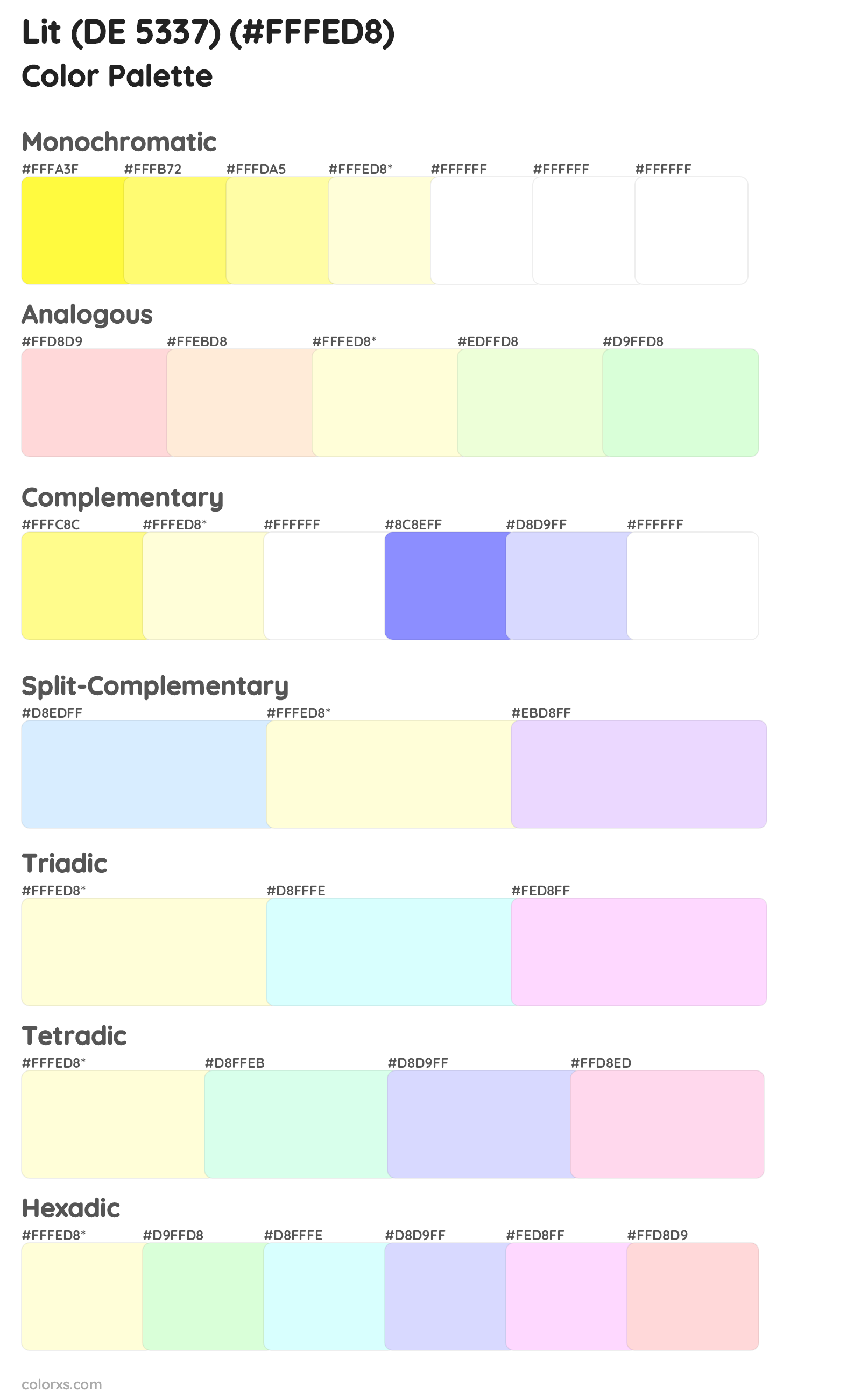 Lit (DE 5337) Color Scheme Palettes