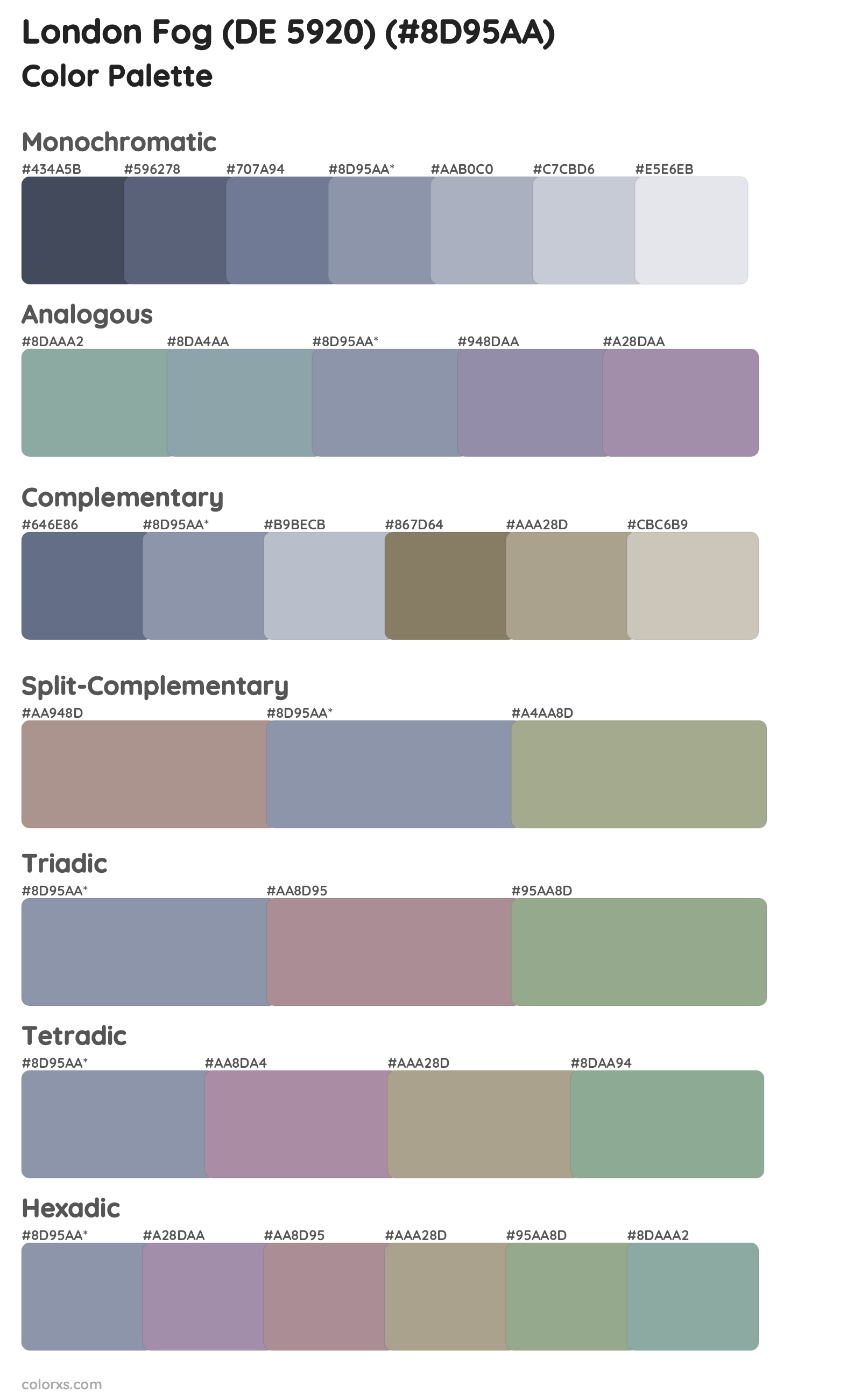 London Fog (DE 5920) Color Scheme Palettes