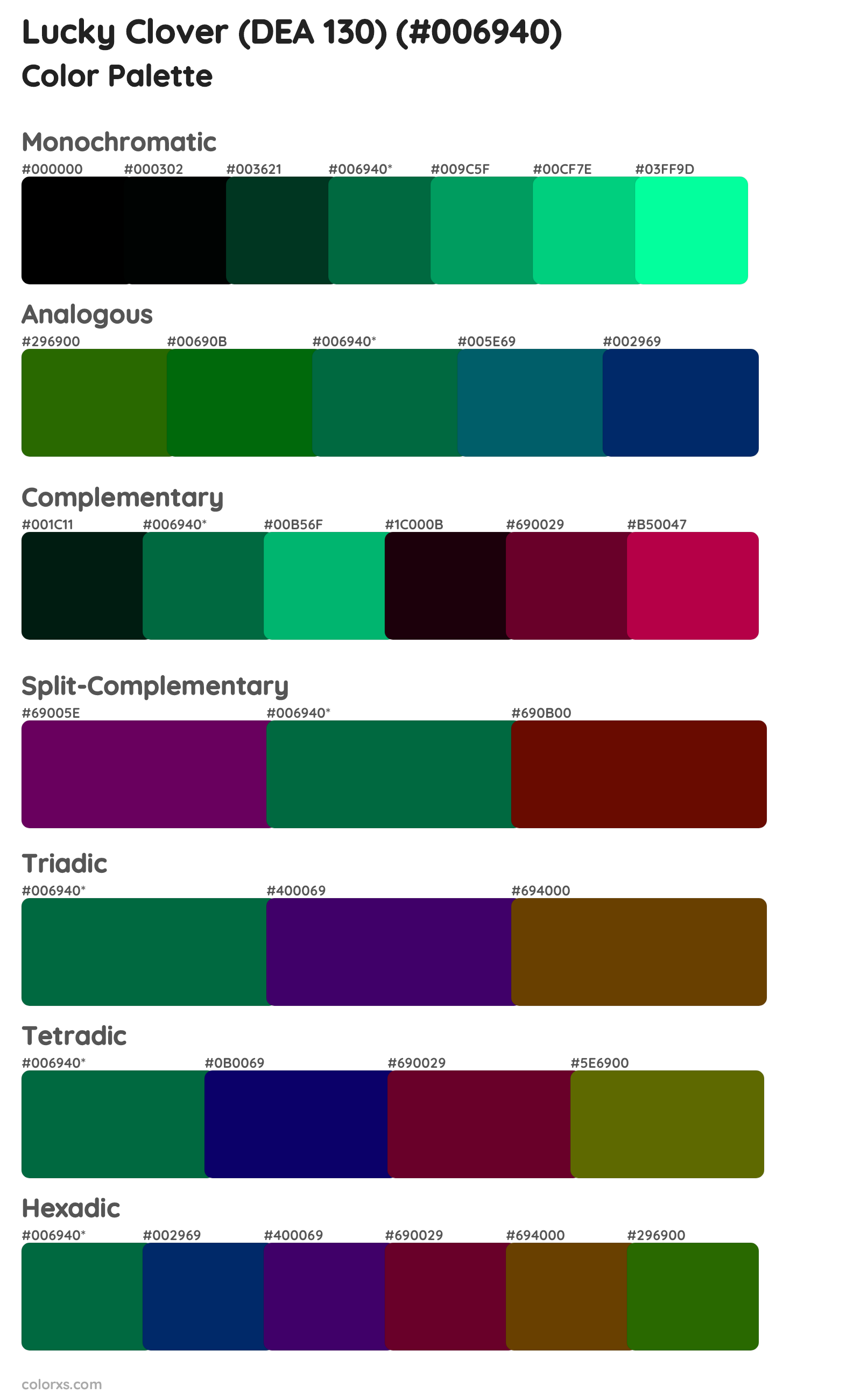 Lucky Clover (DEA 130) Color Scheme Palettes