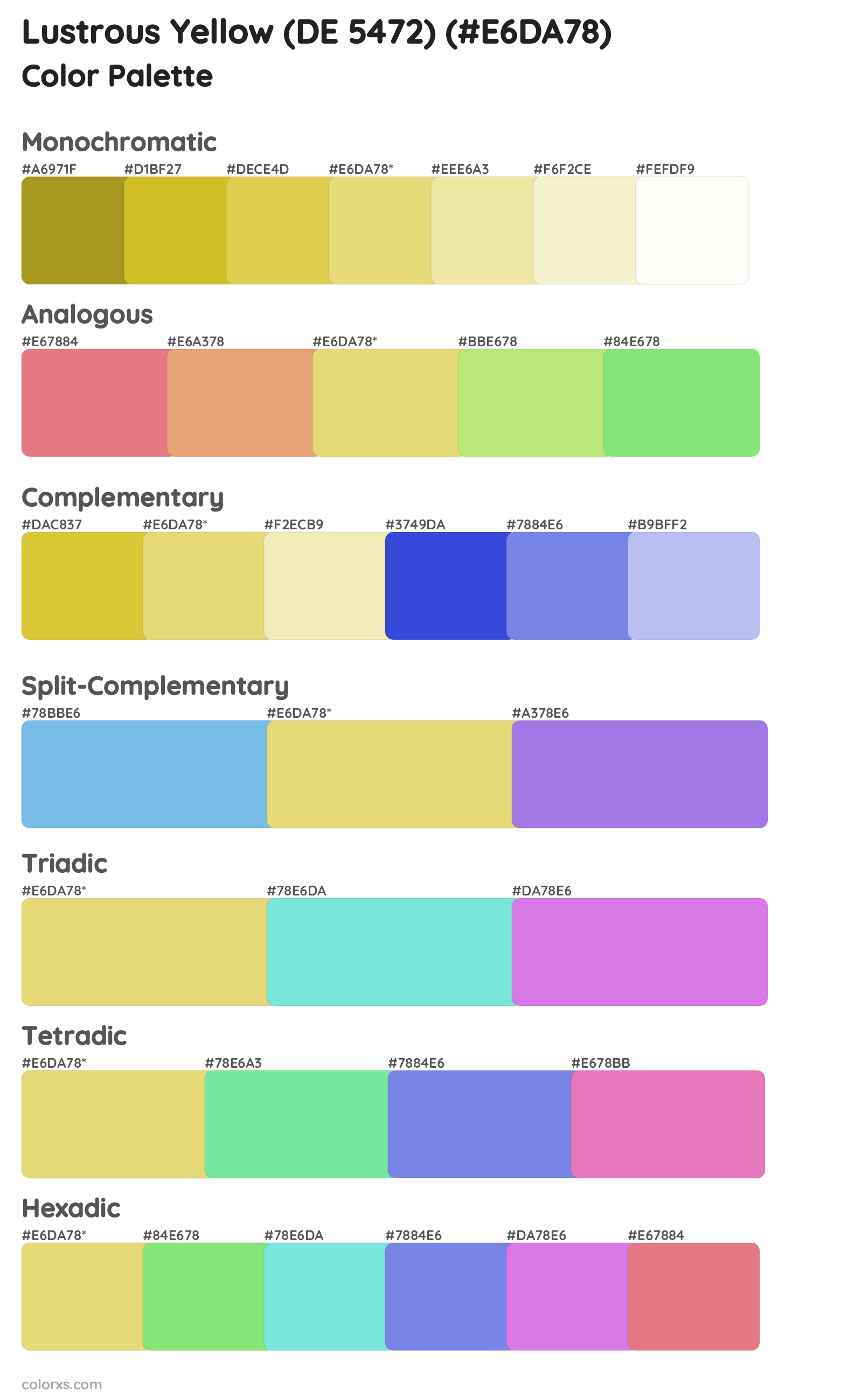 Lustrous Yellow (DE 5472) Color Scheme Palettes