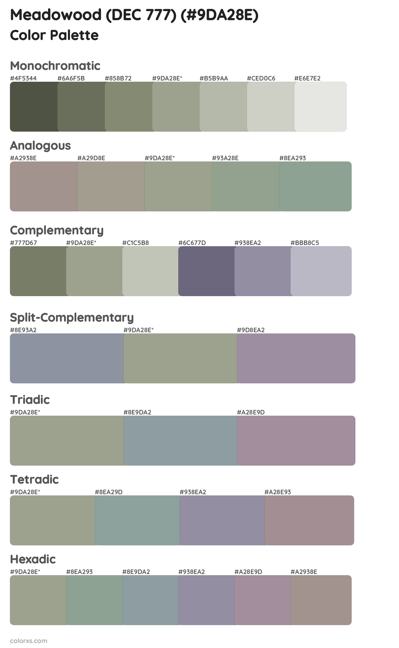 Meadowood (DEC 777) Color Scheme Palettes