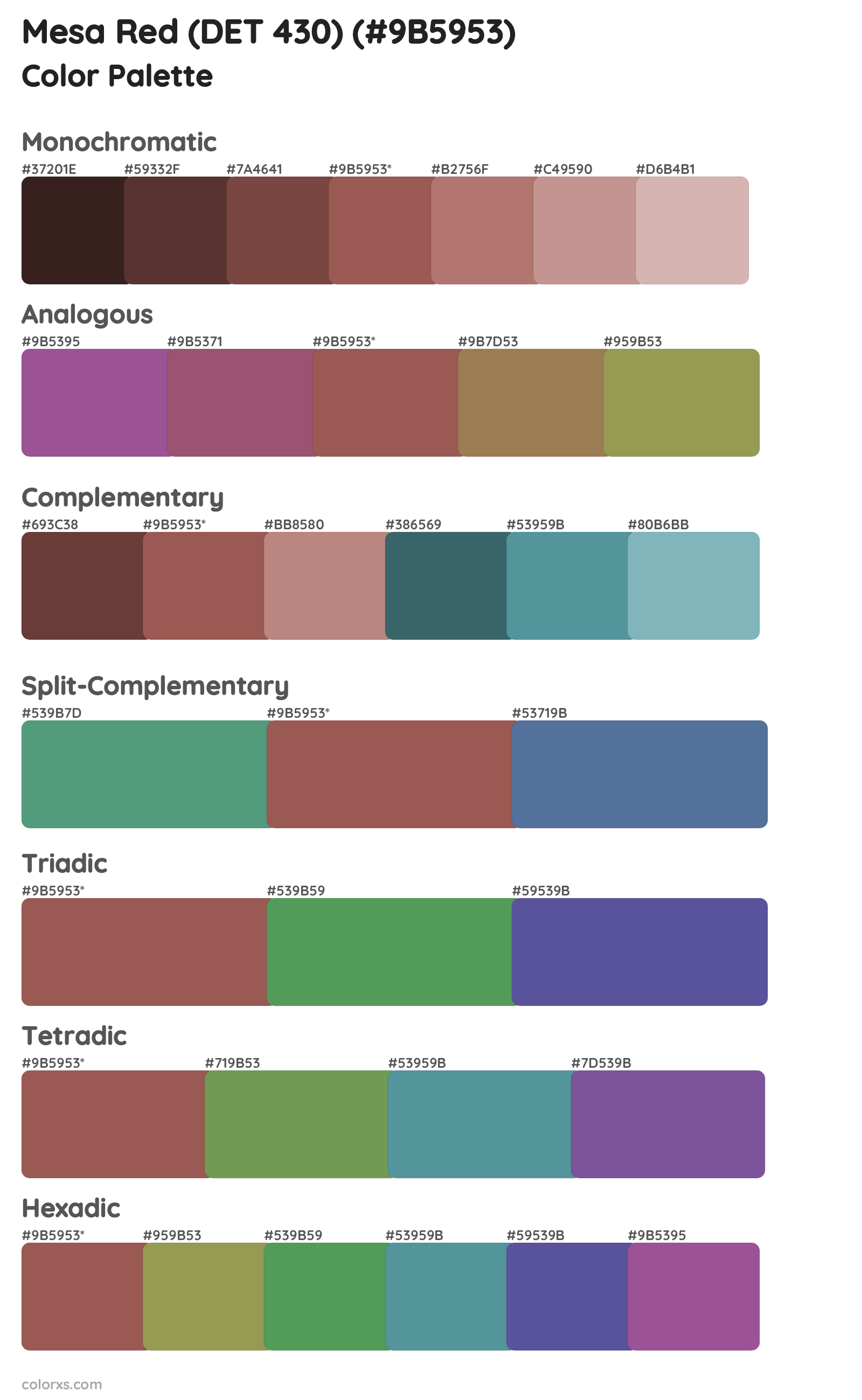 Mesa Red (DET 430) Color Scheme Palettes