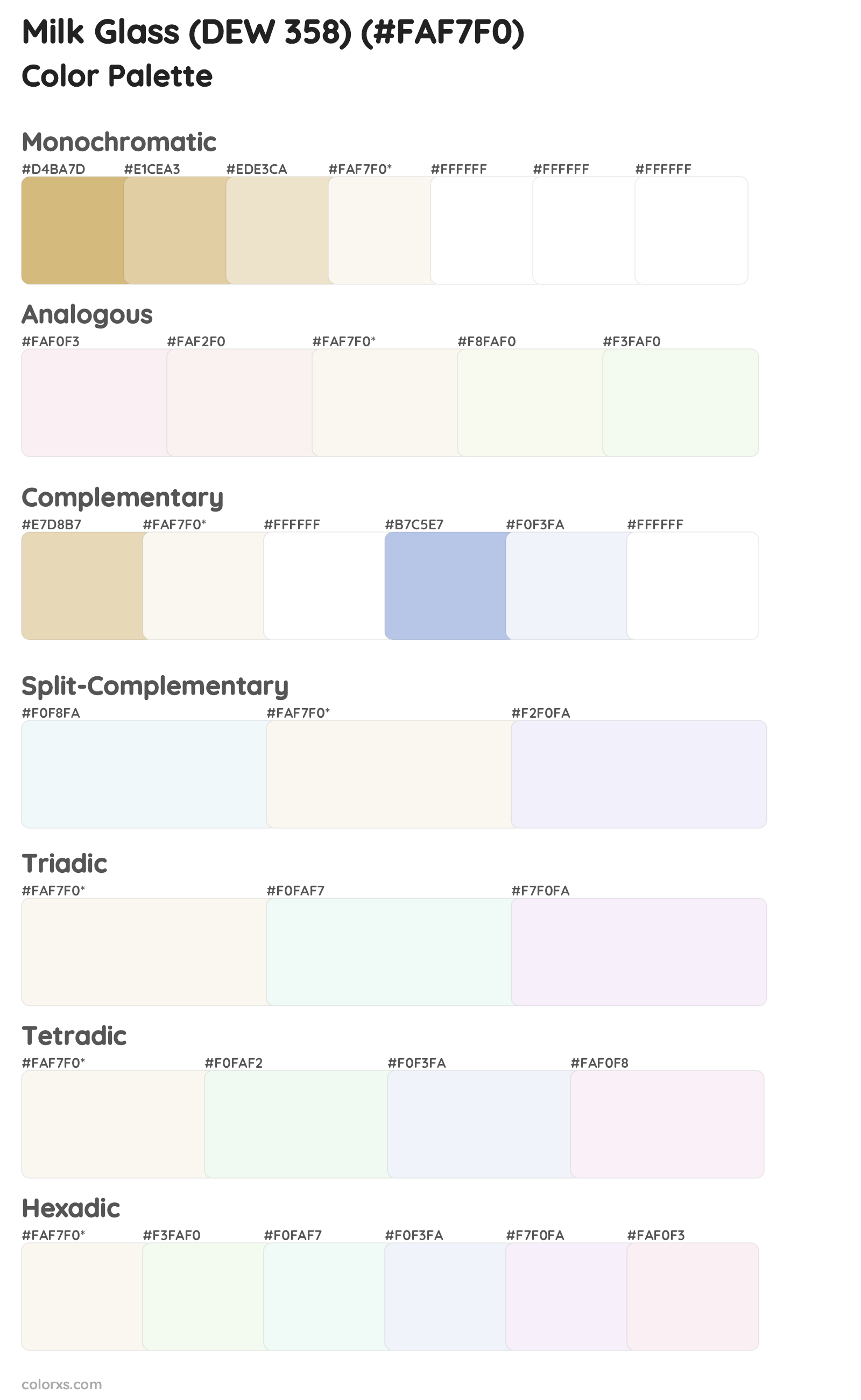Milk Glass (DEW 358) Color Scheme Palettes