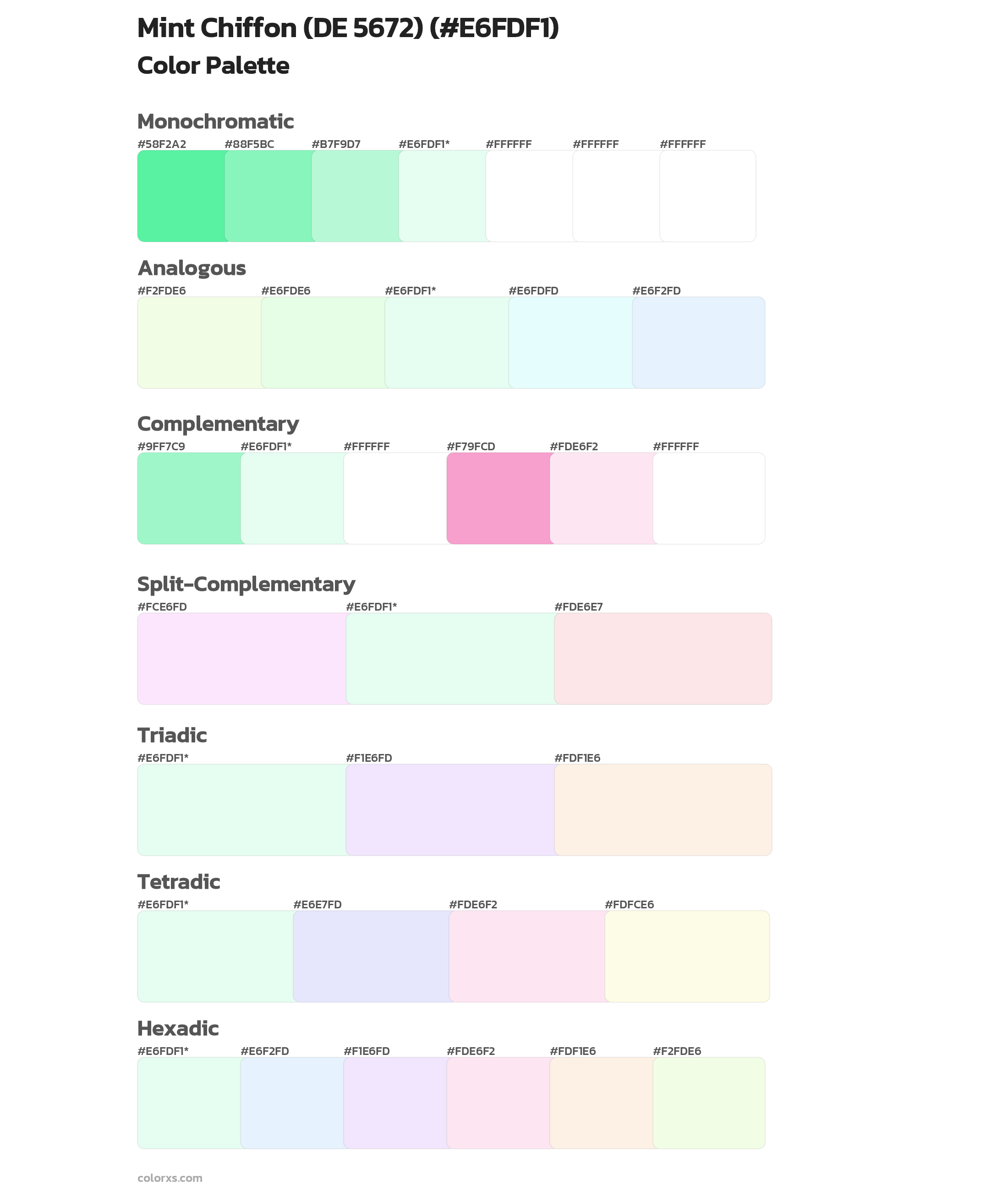 Mint Chiffon (DE 5672) Color Scheme Palettes