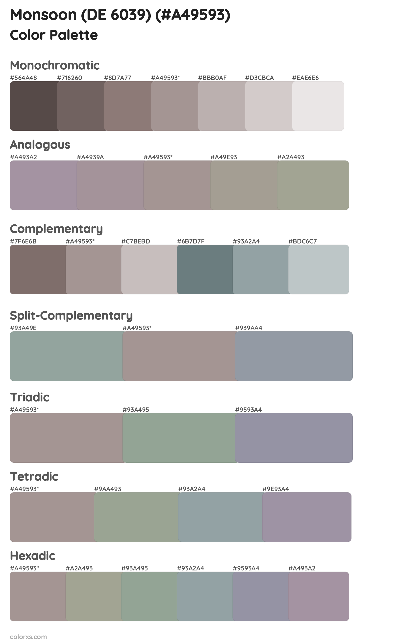 Monsoon (DE 6039) Color Scheme Palettes