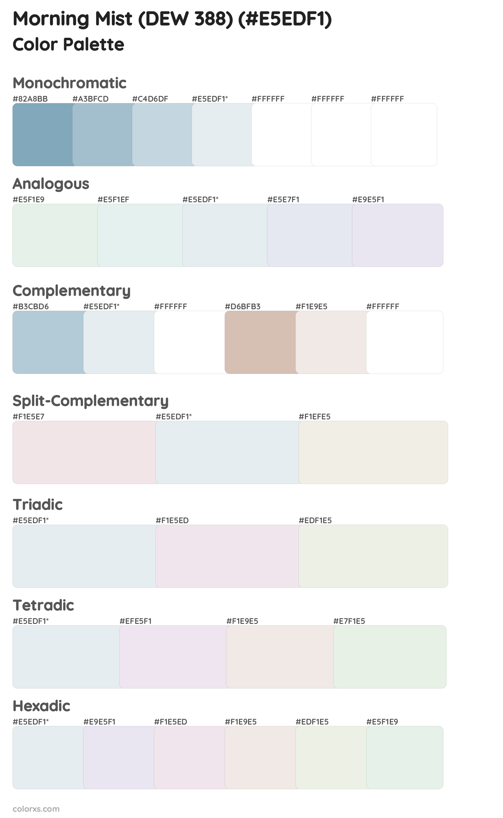 Morning Mist (DEW 388) Color Scheme Palettes