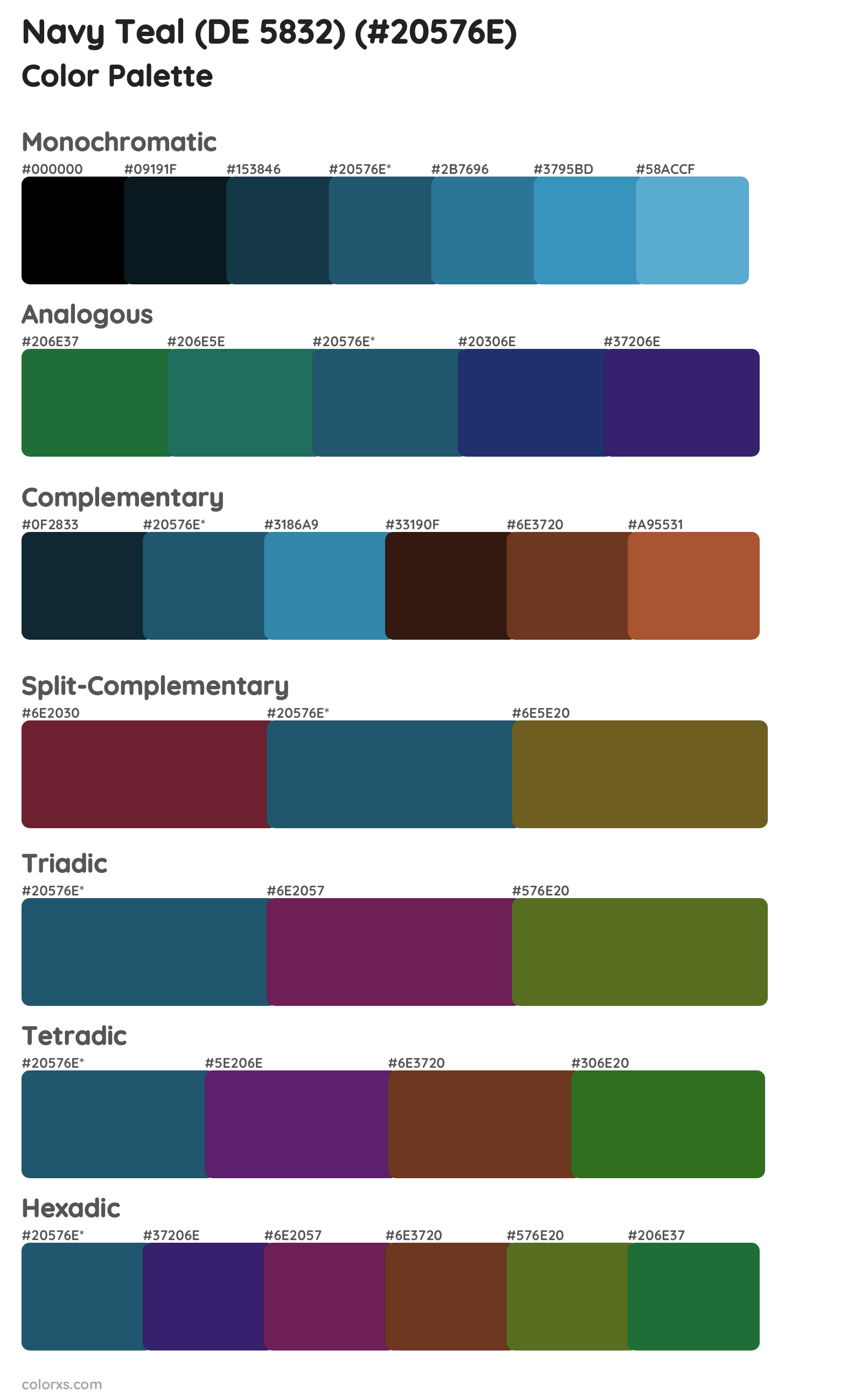 Navy Teal (DE 5832) Color Scheme Palettes