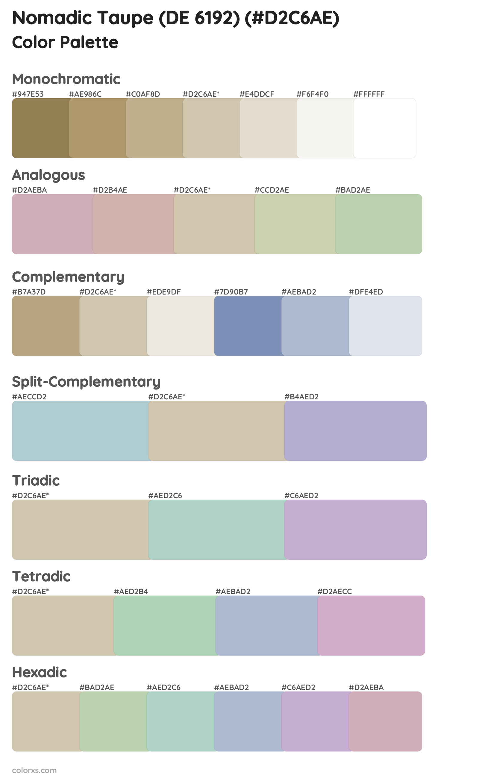 Nomadic Taupe (DE 6192) Color Scheme Palettes