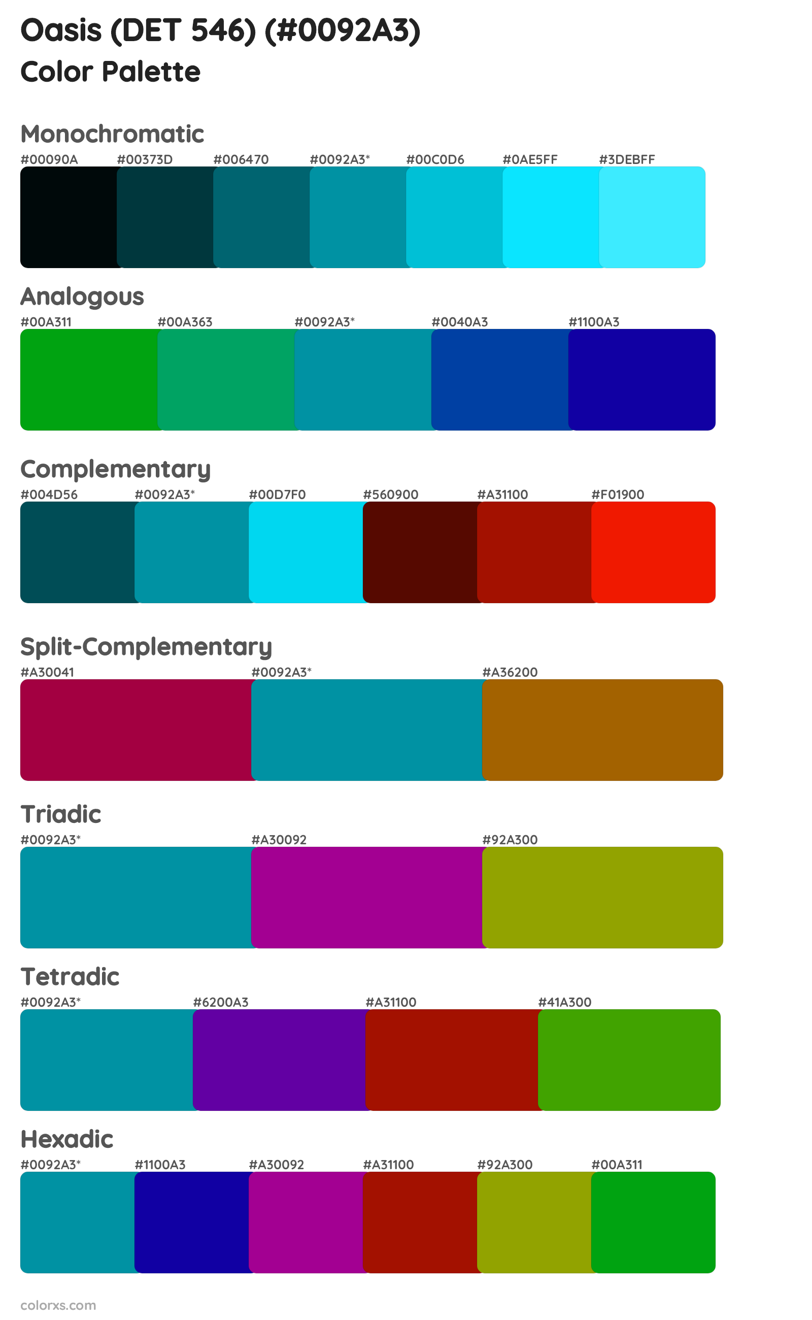 Oasis (DET 546) Color Scheme Palettes