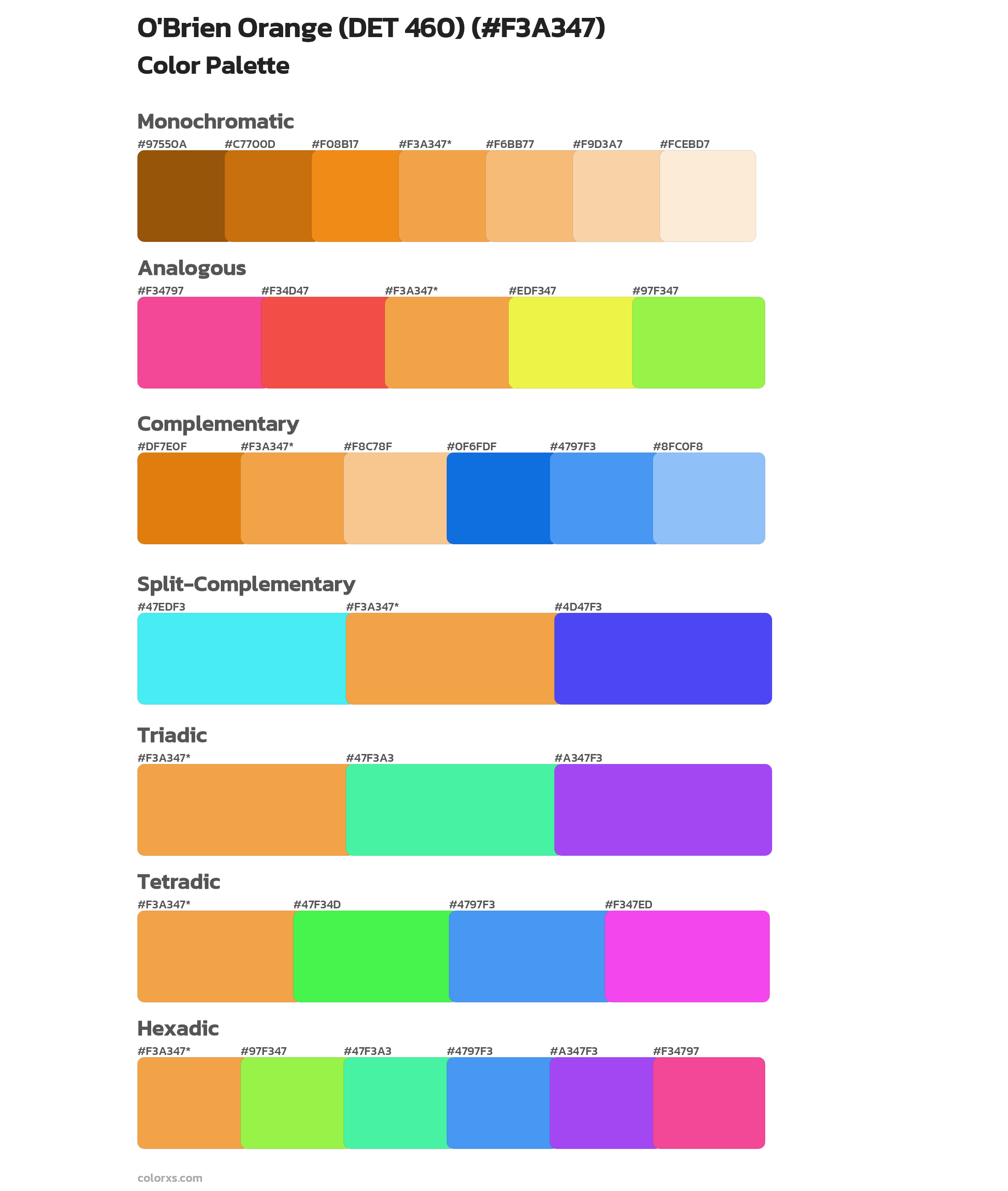 O'Brien Orange (DET 460) Color Scheme Palettes